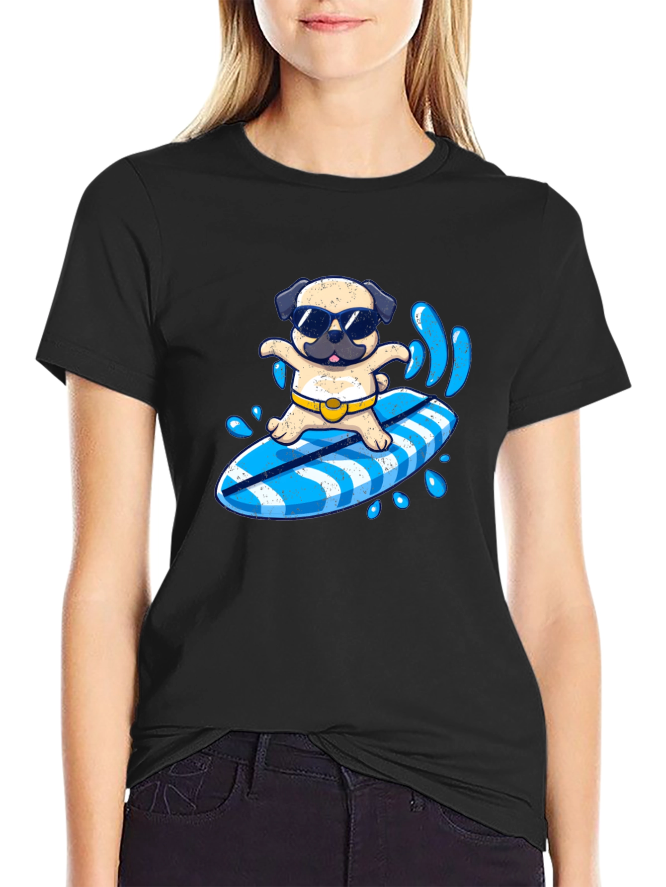 Surfing Pug T-Shirt - Summer Fun!