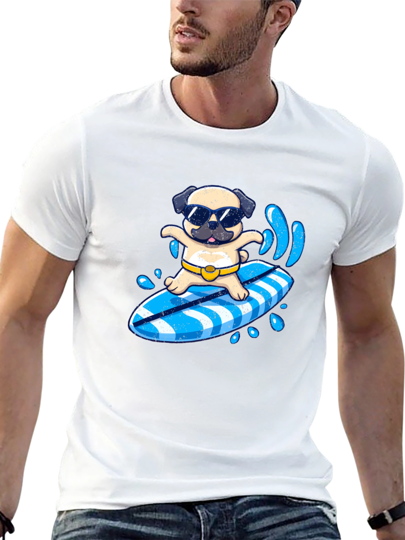 Surfing Pug T-Shirt - Summer Fun!