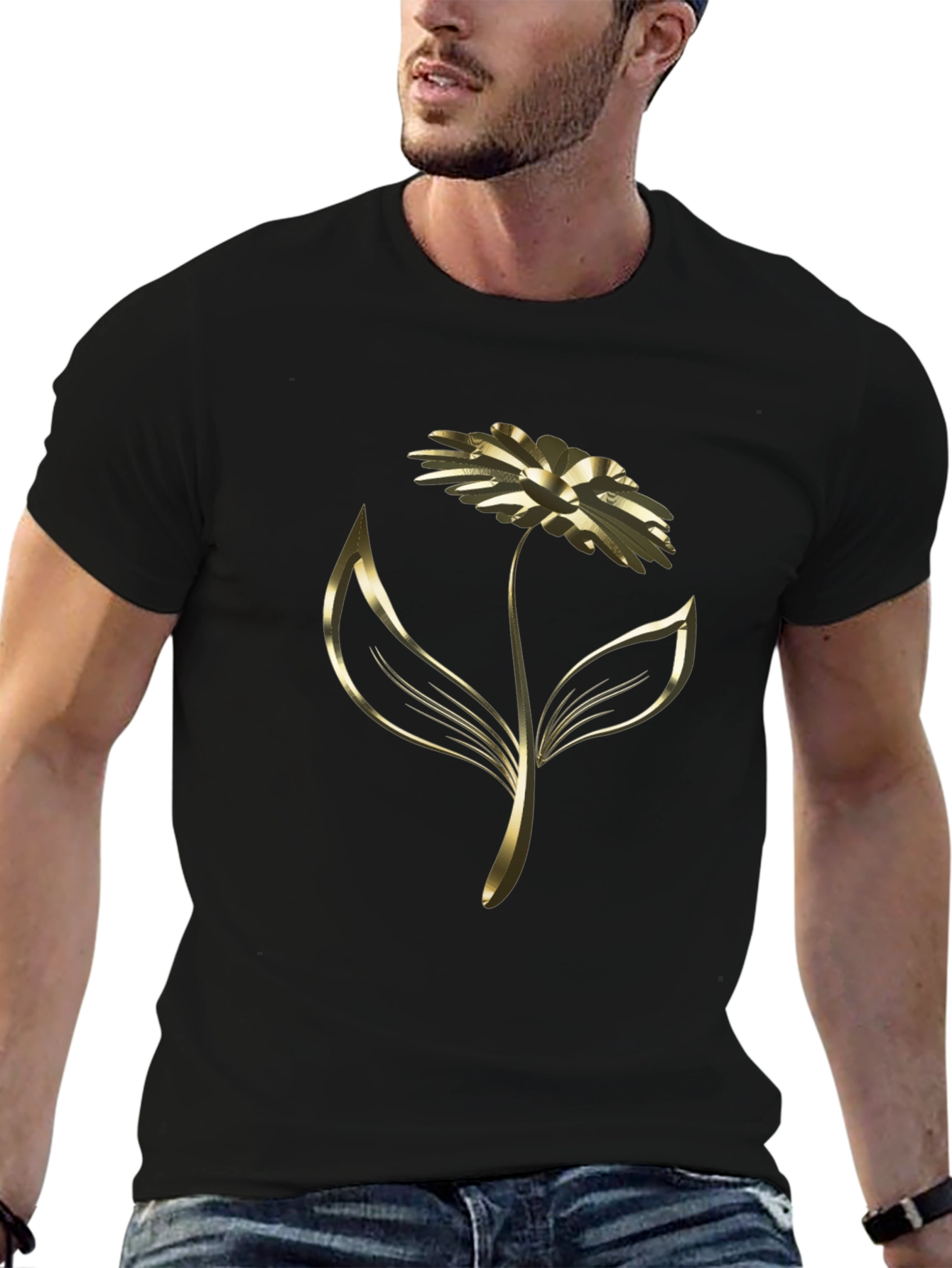 Elegant Golden Flower Graphic Tee