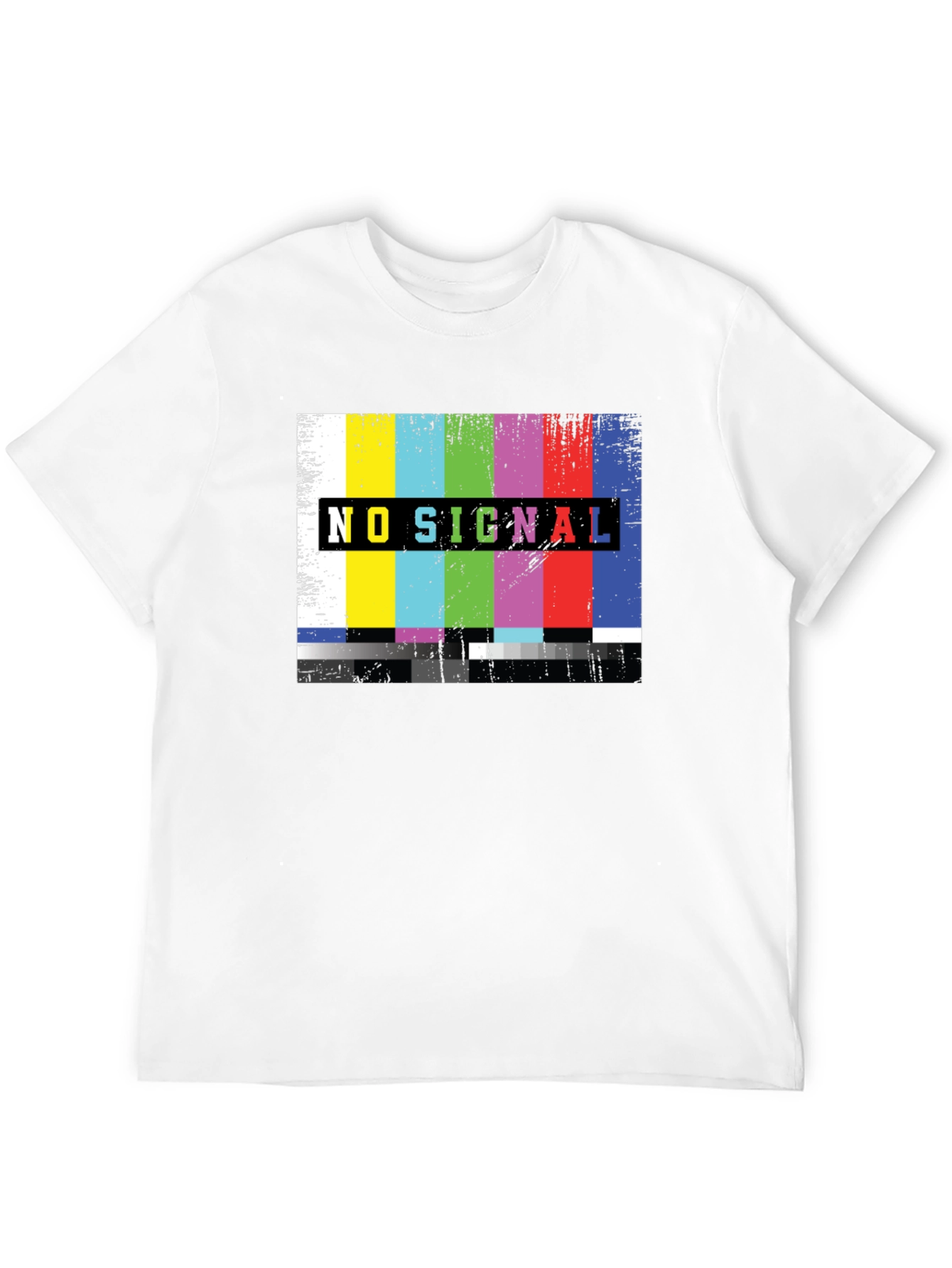 No Signal TV Glitch Black T-Shirt - Retro Style