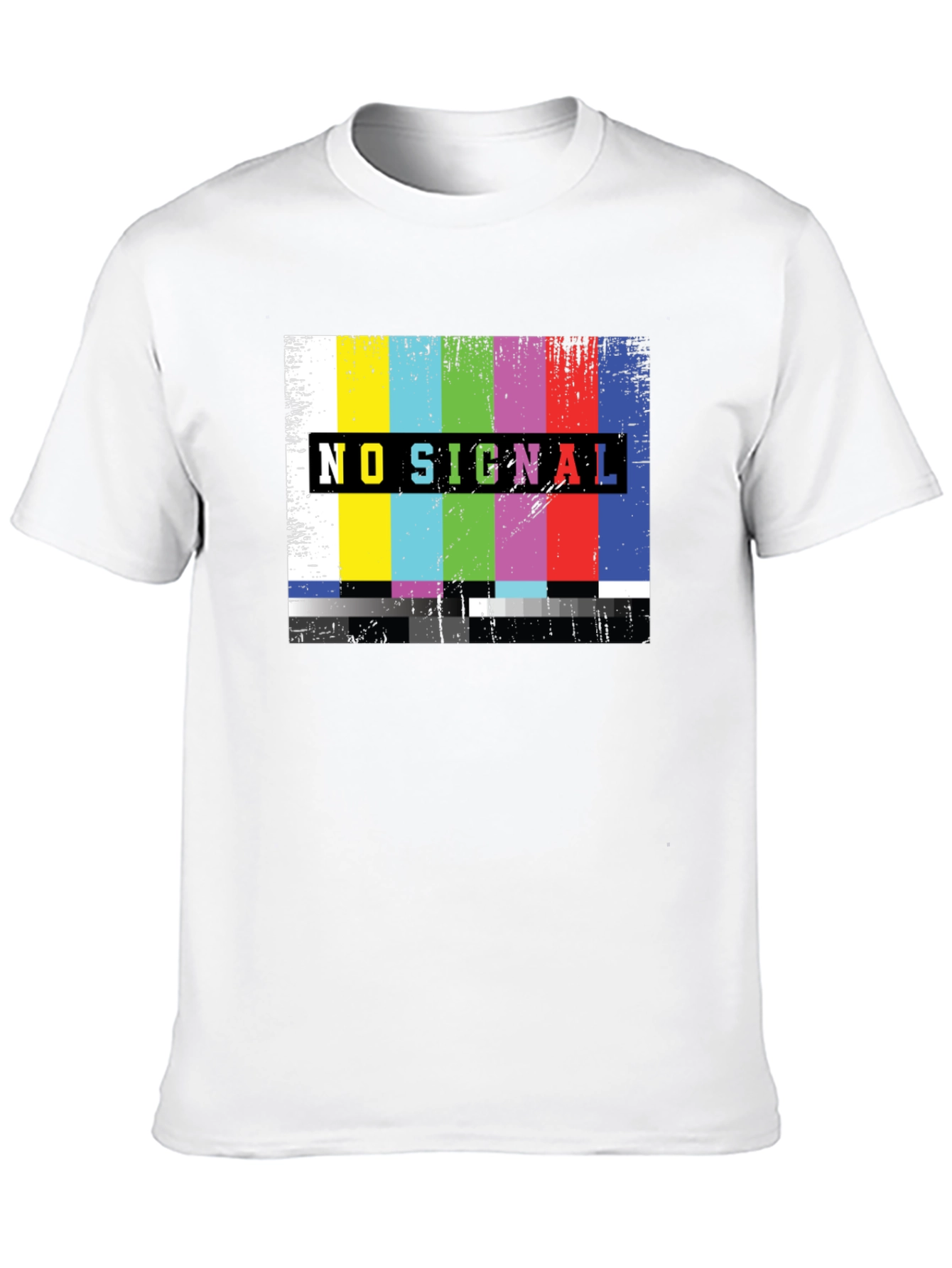 No Signal TV Glitch Black T-Shirt - Retro Style