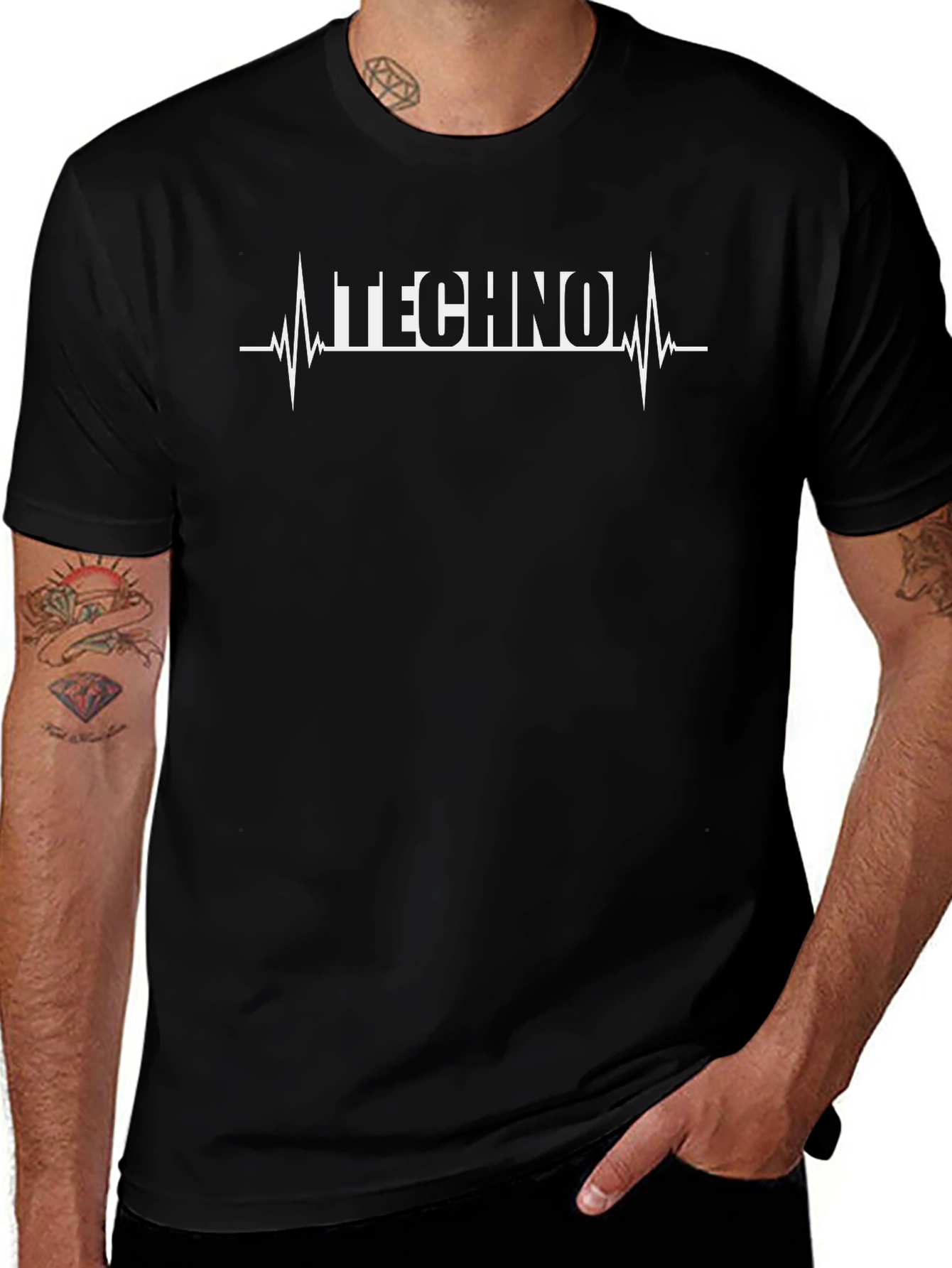 Techno Heartbeat T-Shirt - Black Cotton Tee