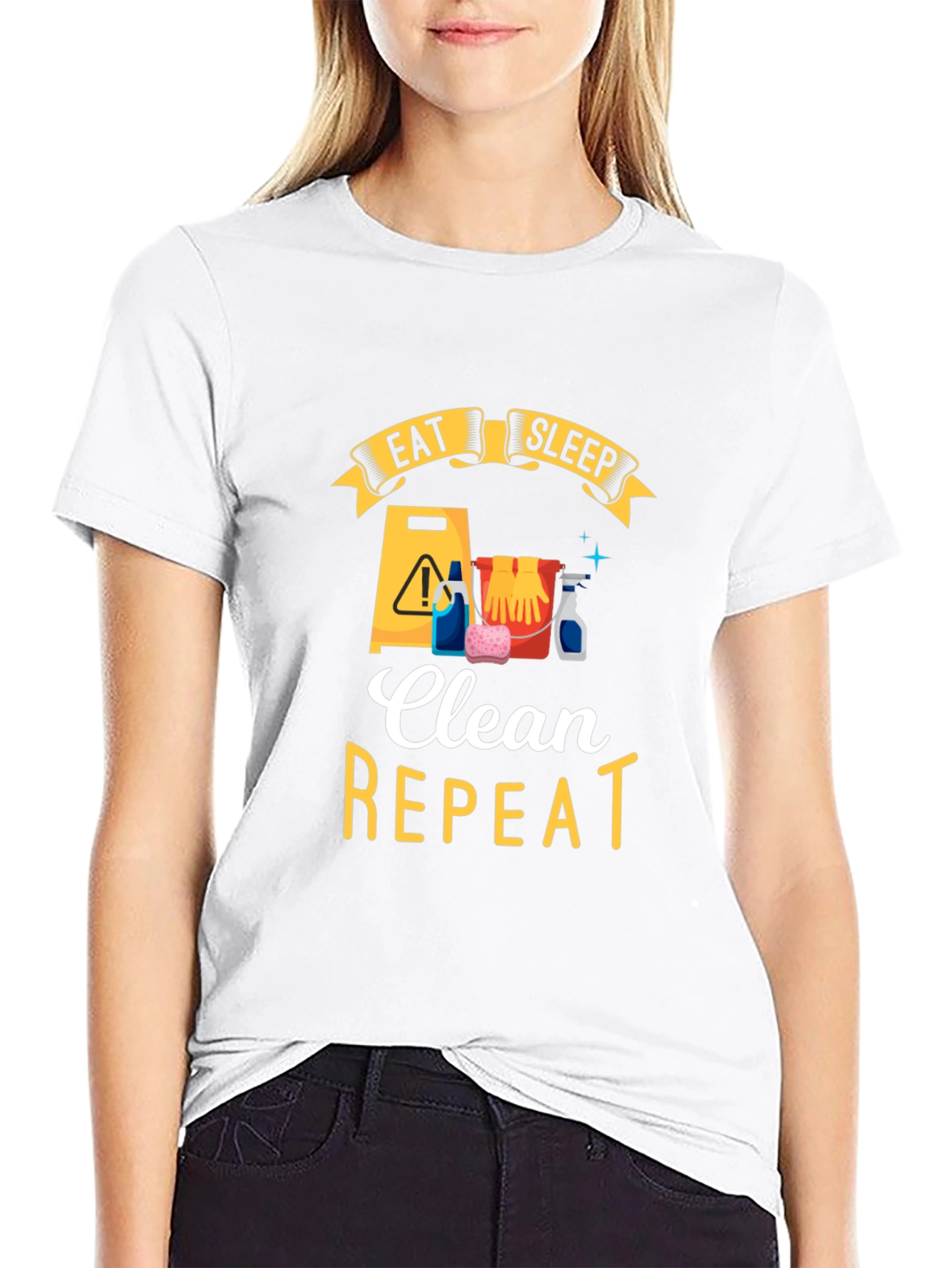 Eat Sleep Clean Repeat Black Graphic Tee