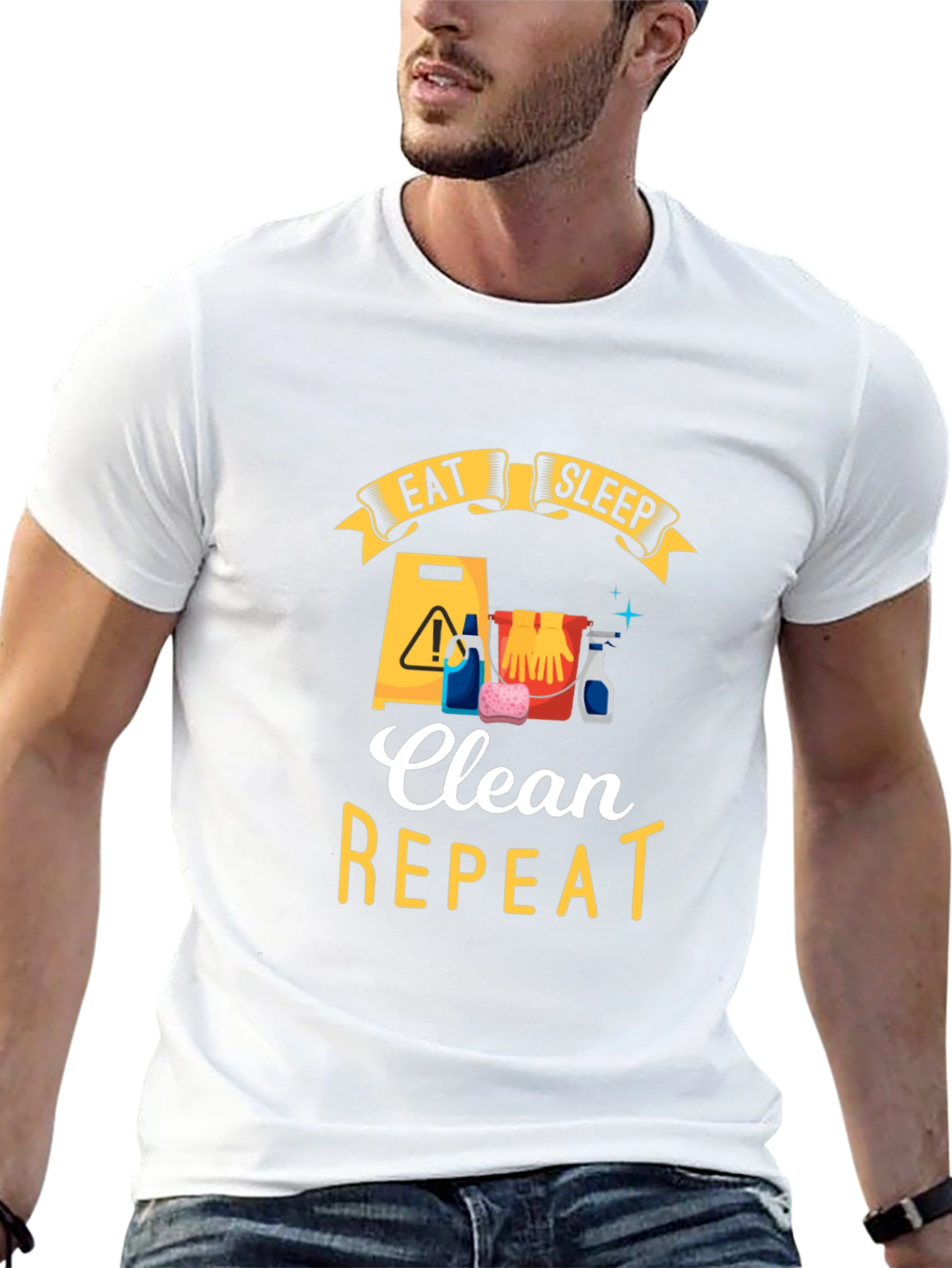 Eat Sleep Clean Repeat Black Graphic Tee