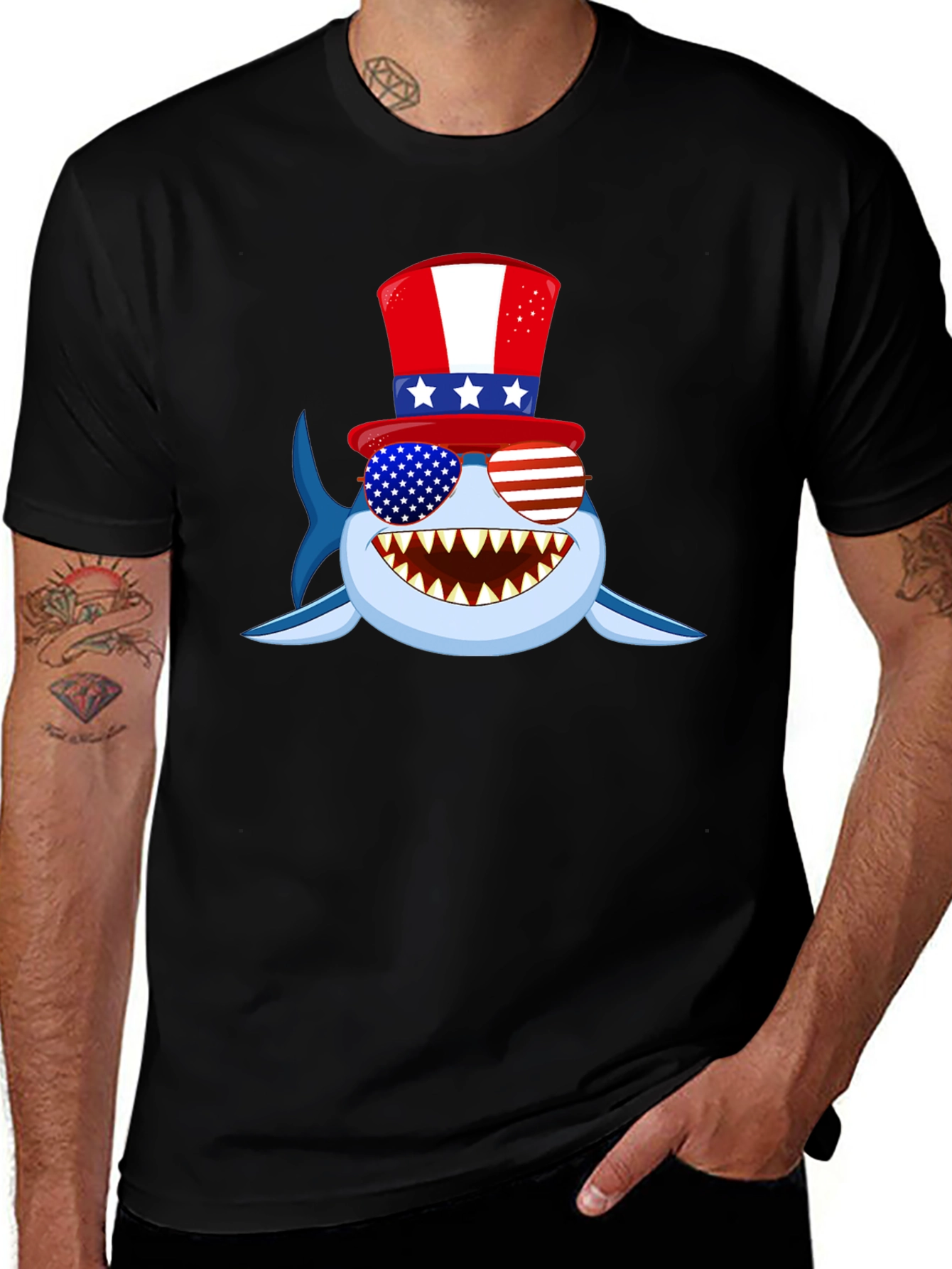 Patriotic Shark Graphic Tee - USA Pride
