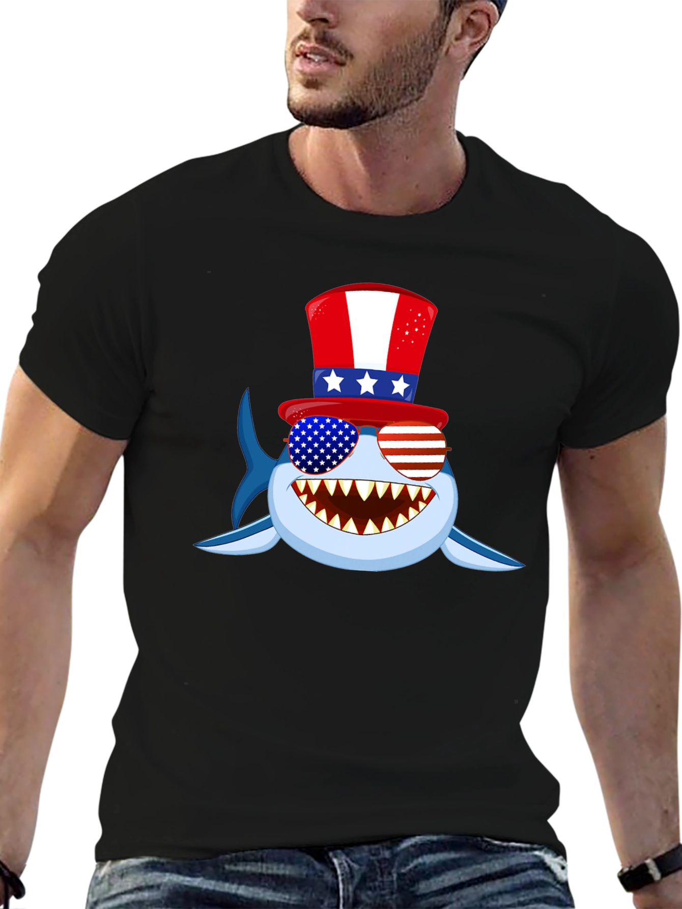 Patriotic Shark Graphic Tee - USA Pride