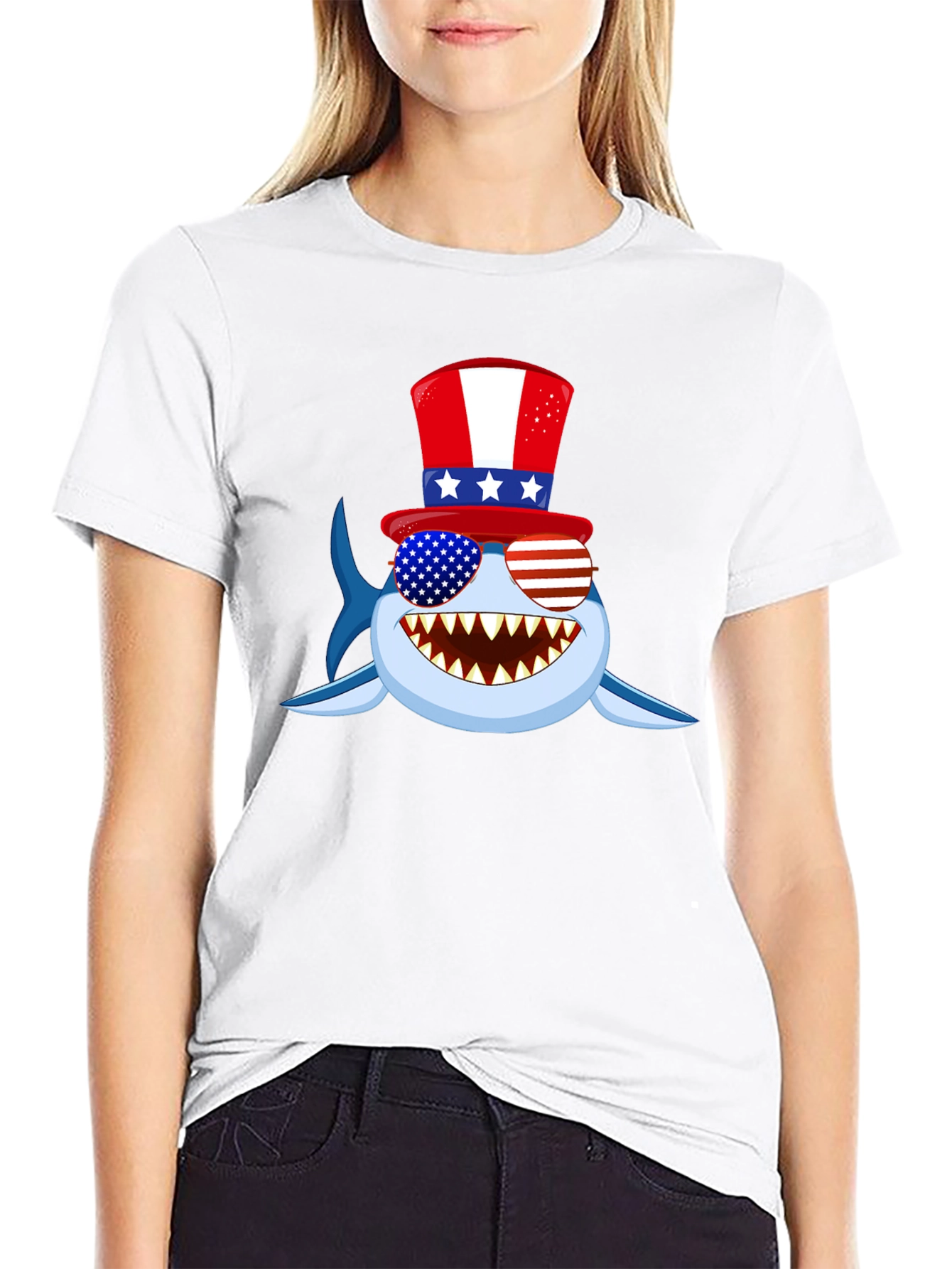 Patriotic Shark Graphic Tee - USA Pride