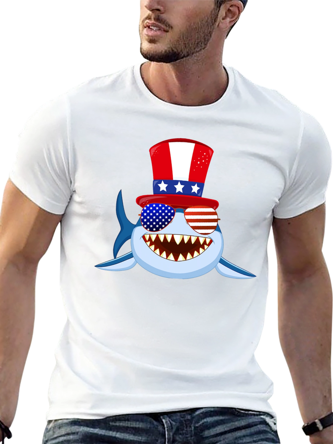 Patriotic Shark Graphic Tee - USA Pride