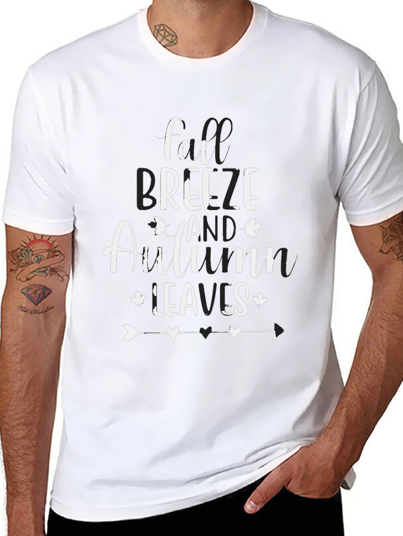 Fall Breeze Autumn Leaves Black T-Shirt