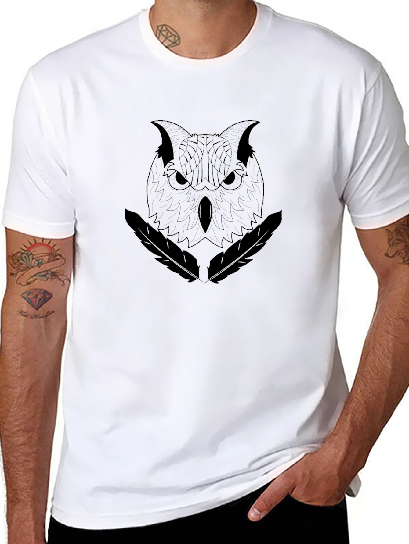 Mens Black Owl Graphic T-Shirt