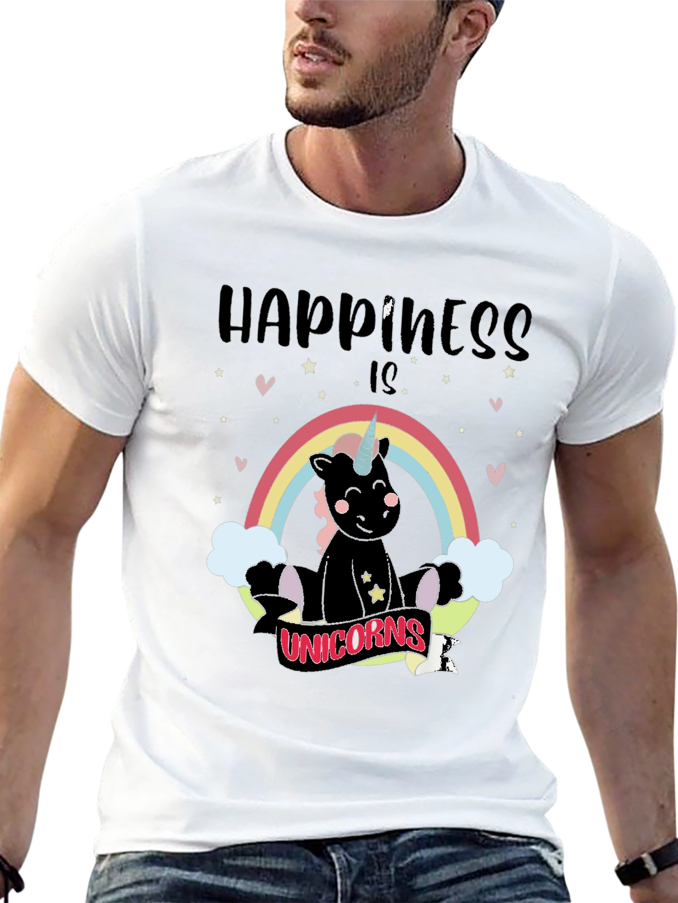 Happiness is Unicorns Black Graphic Tee