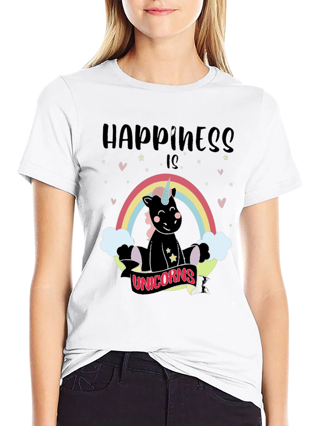Happiness is Unicorns Black Graphic Tee