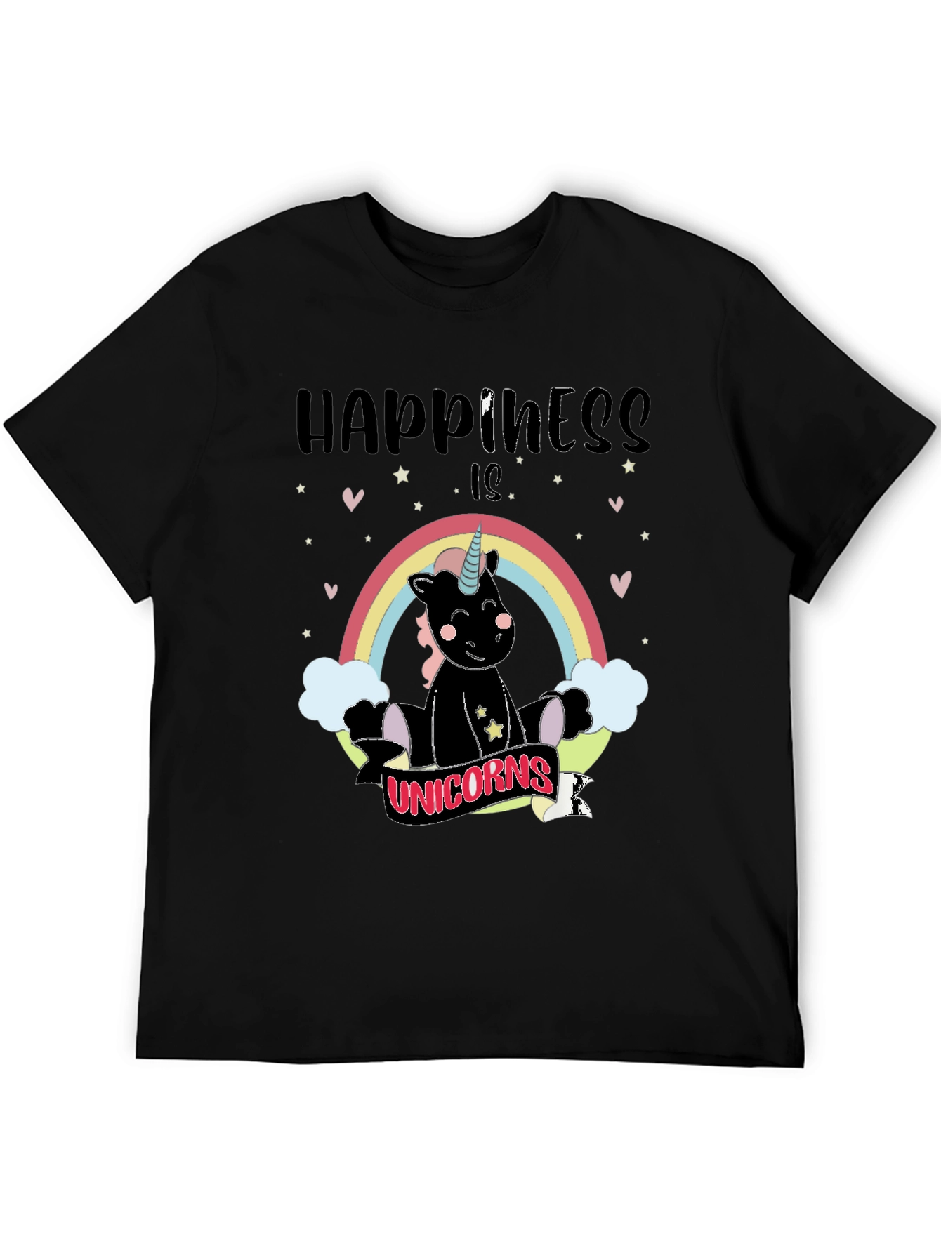 Happiness is Unicorns Black Graphic Tee