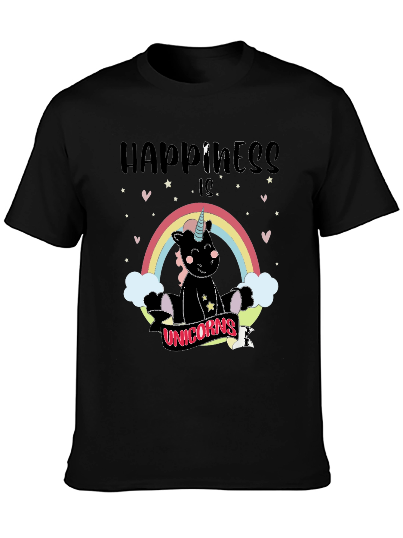 Happiness is Unicorns Black Graphic Tee