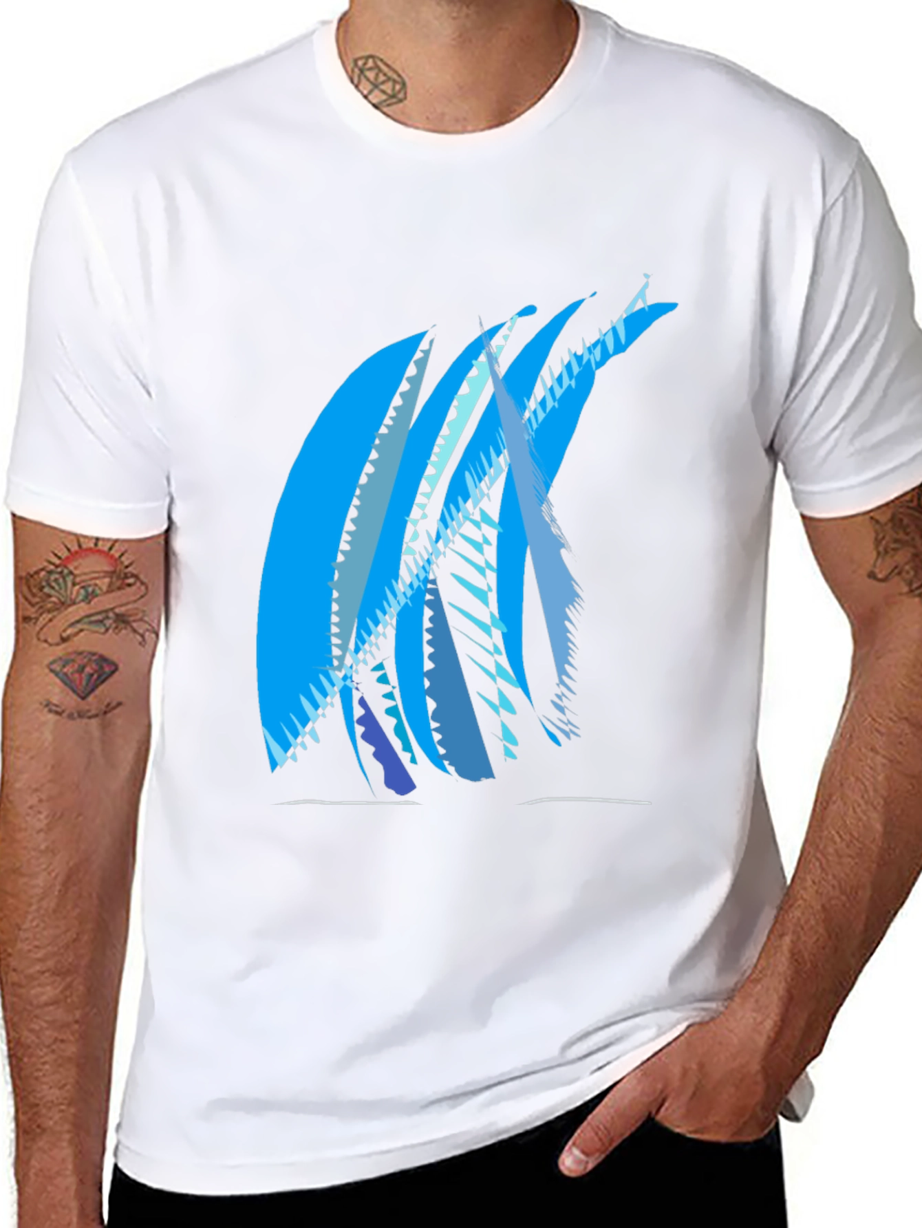 Abstract Blue Graphic Print Black T-Shirt