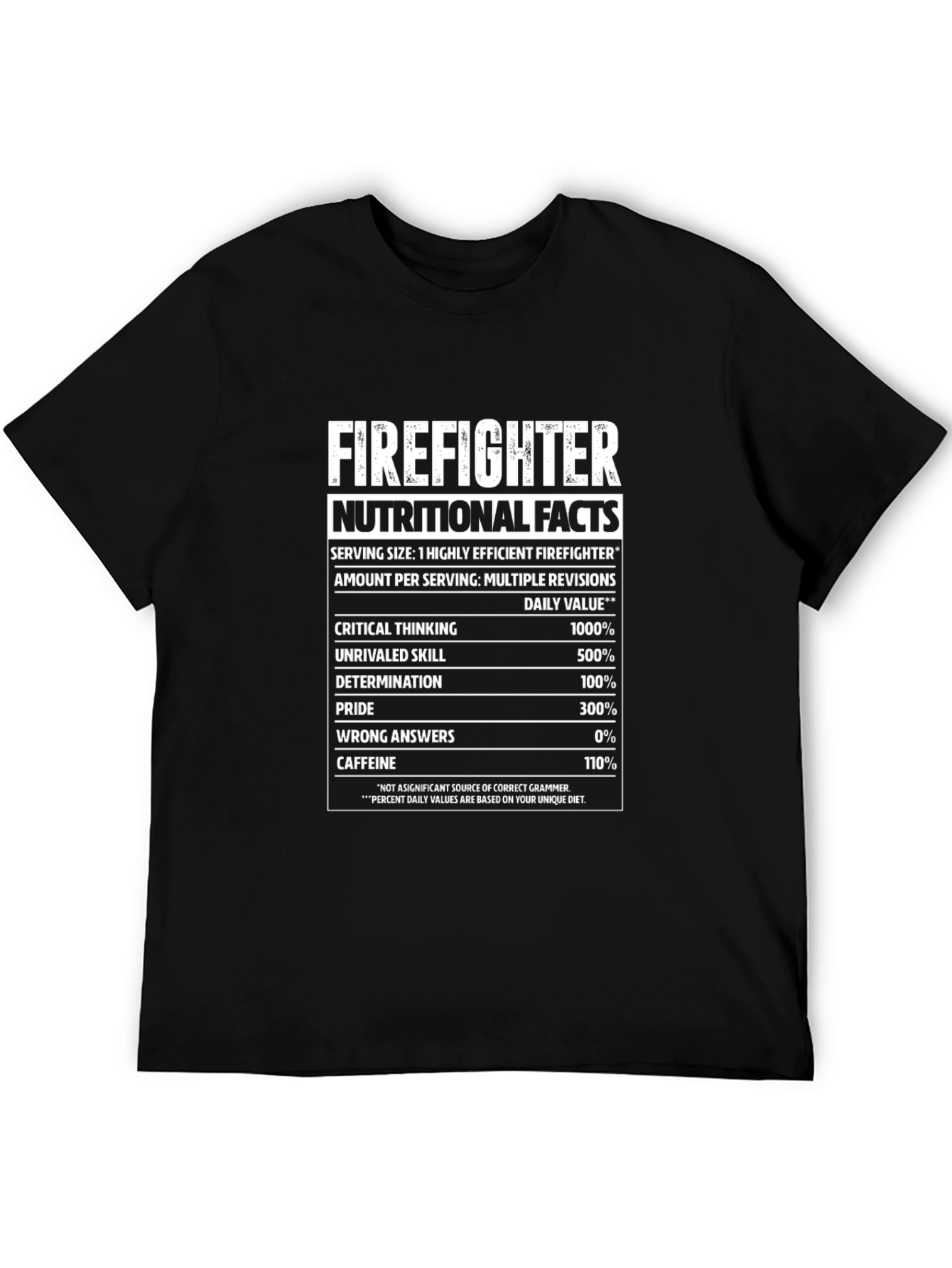 Firefighter Nutritional Facts Black Graphic T-Shirt