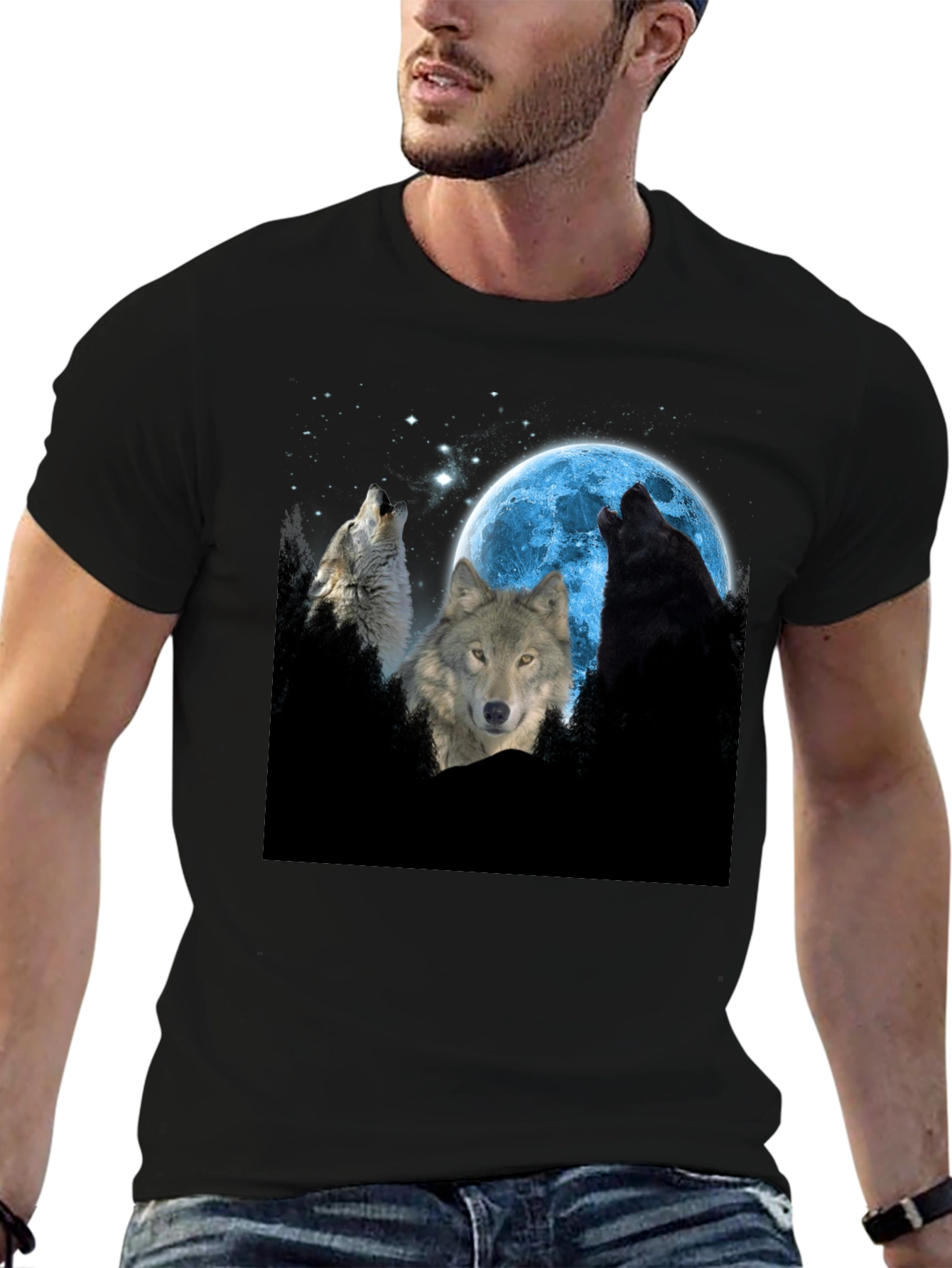 Wolf Moon Graphic Tee - Black Cotton Comfort