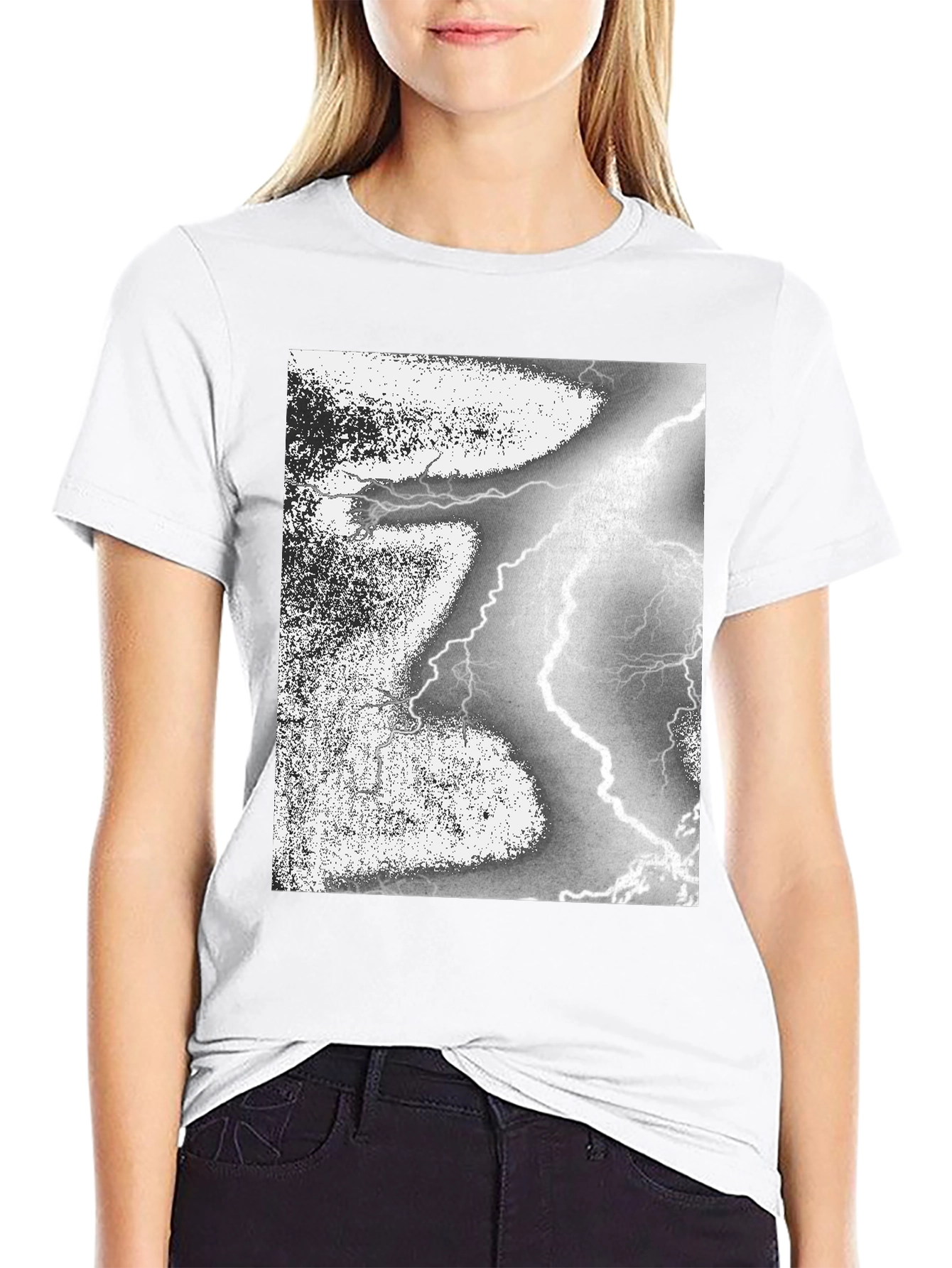 Black T-Shirt with Lightning Strike Graphic