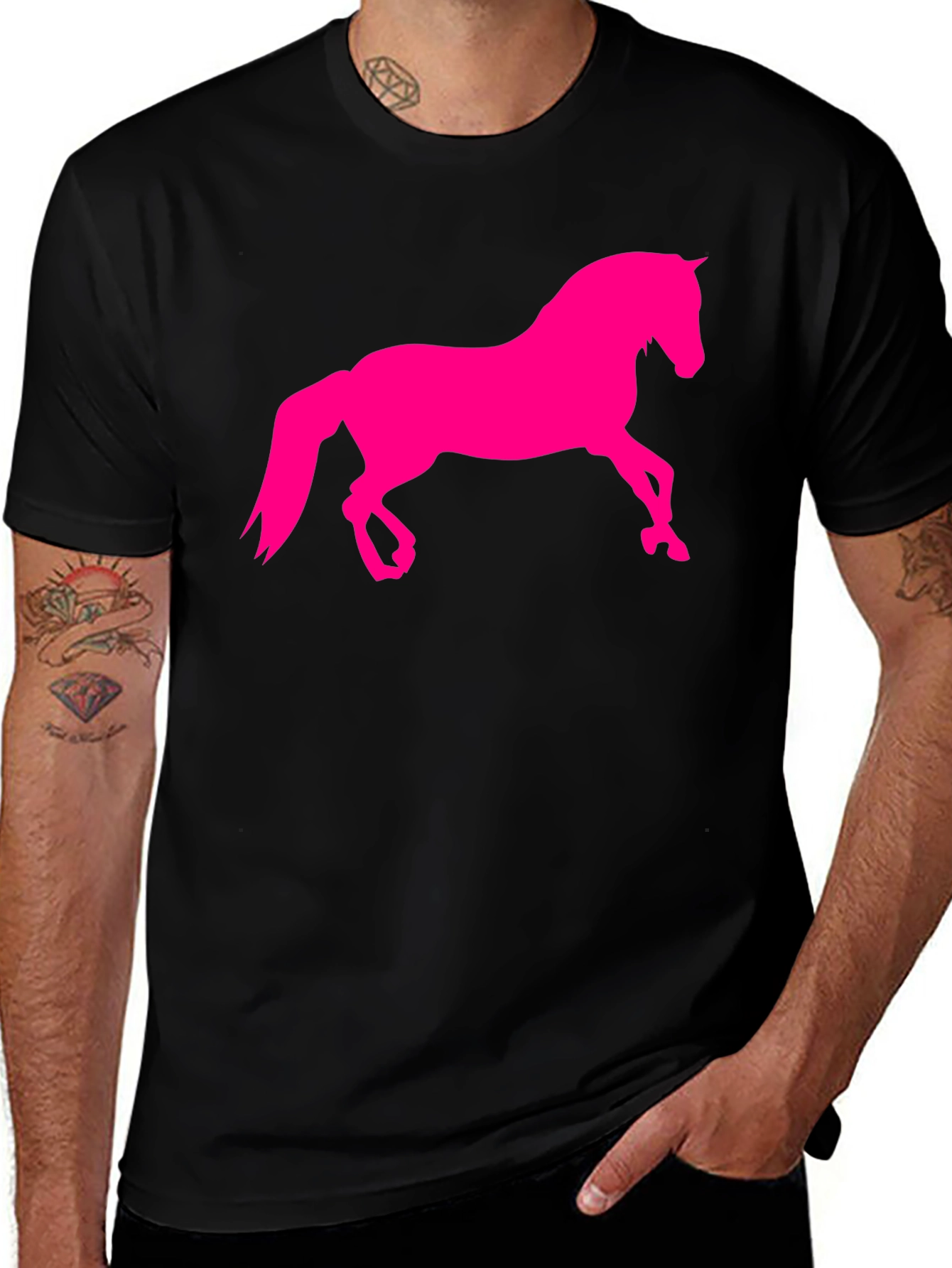 Black T-Shirt with Hot Pink Horse Graphic