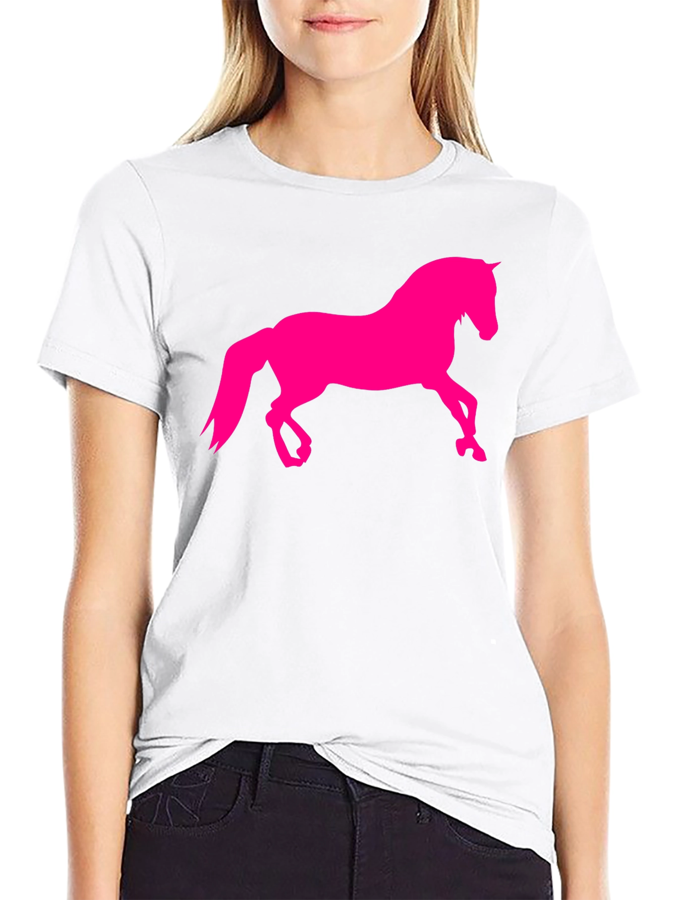 Black T-Shirt with Hot Pink Horse Graphic