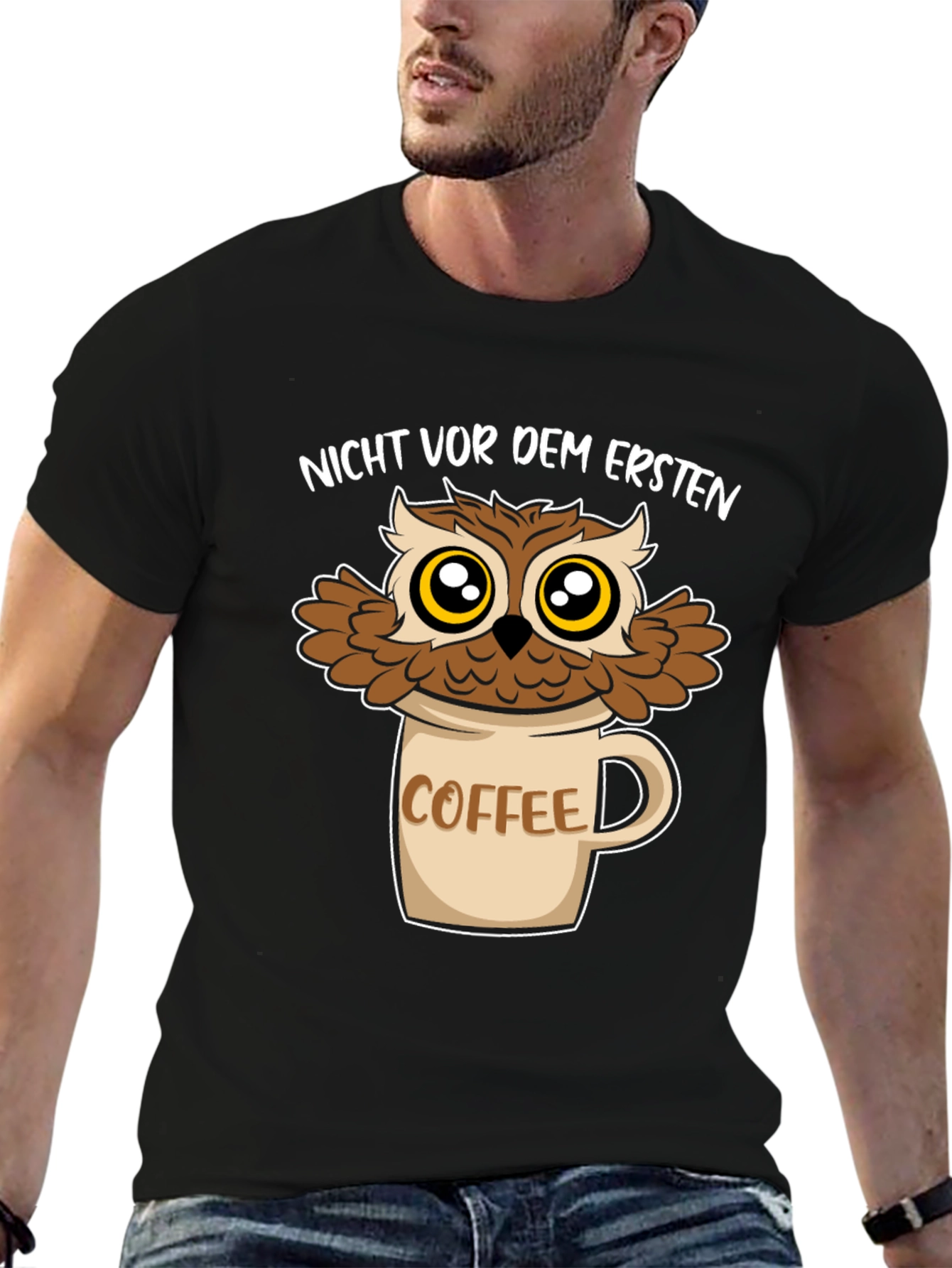 Owl Coffee Mug T-Shirt - Funny Graphic Tee