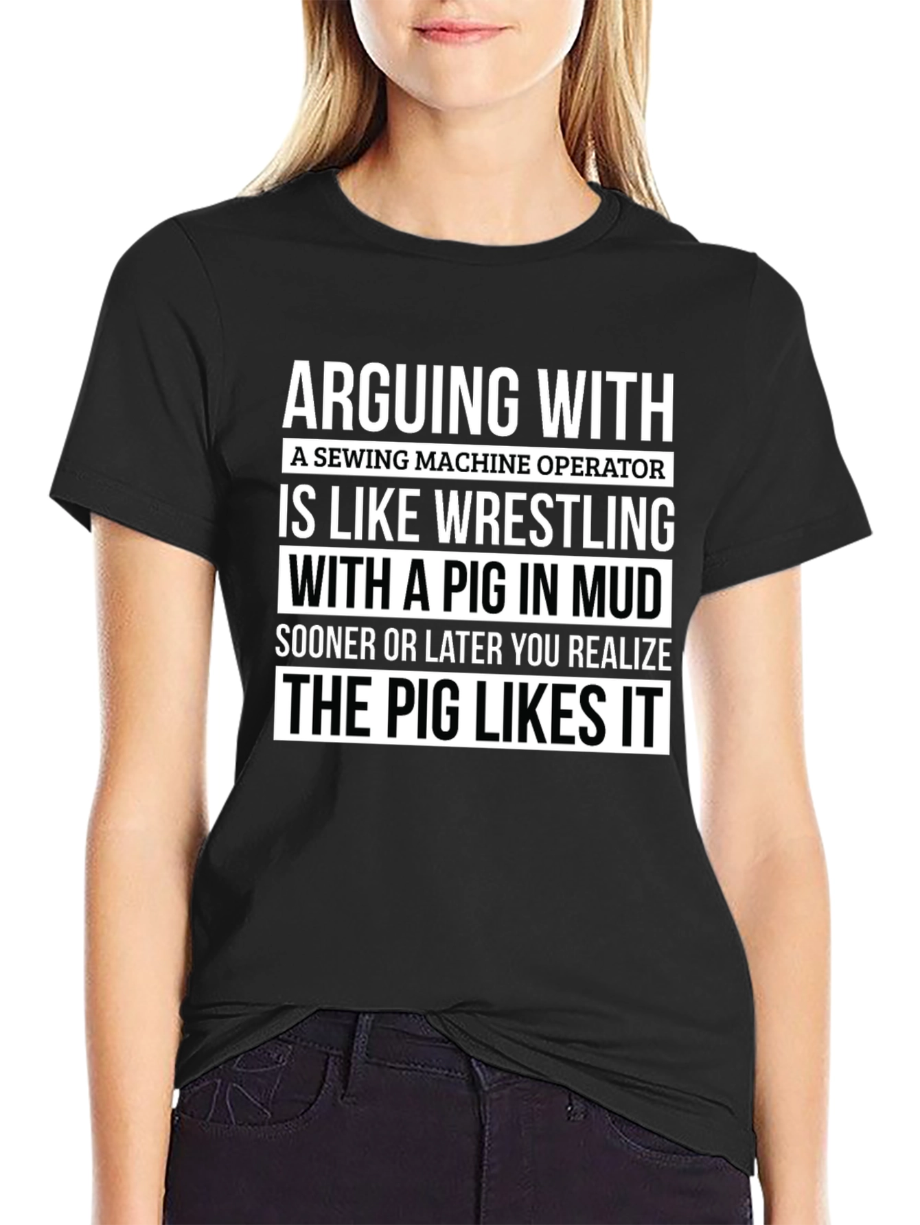 Sewing Machine Operator Wrestling Pig T-Shirt