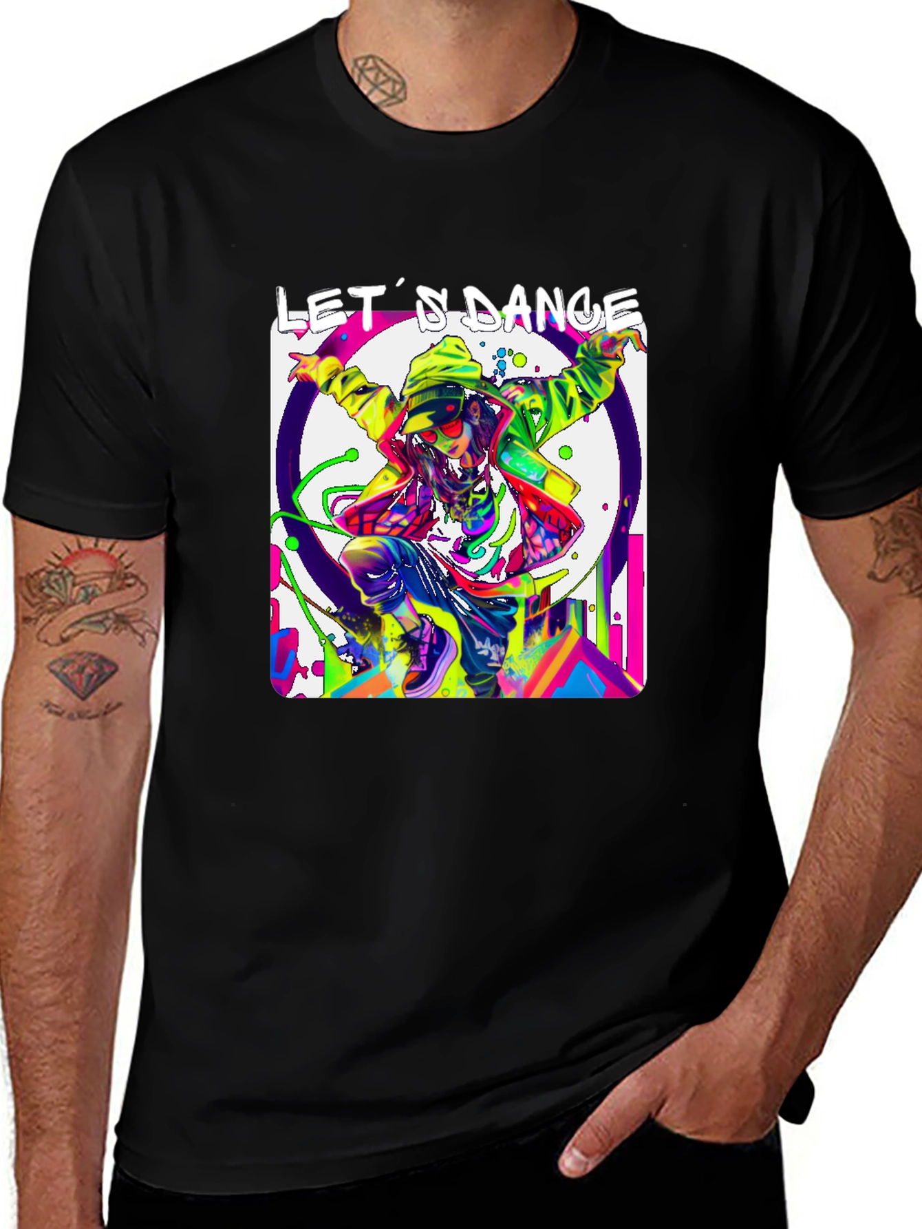 Lets Dance Graphic T-Shirt - Black Vibrant Design