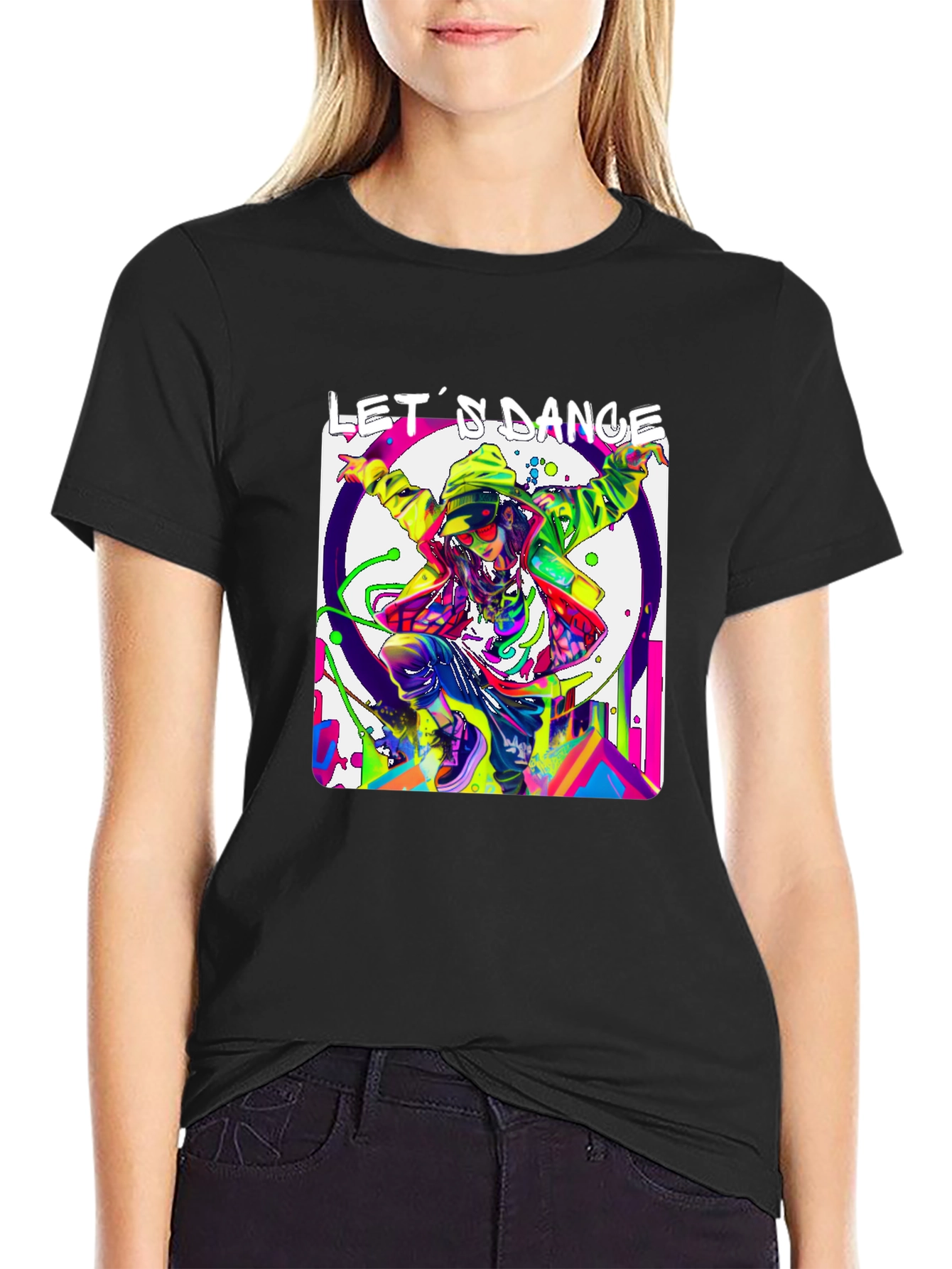 Lets Dance Graphic T-Shirt - Black Vibrant Design