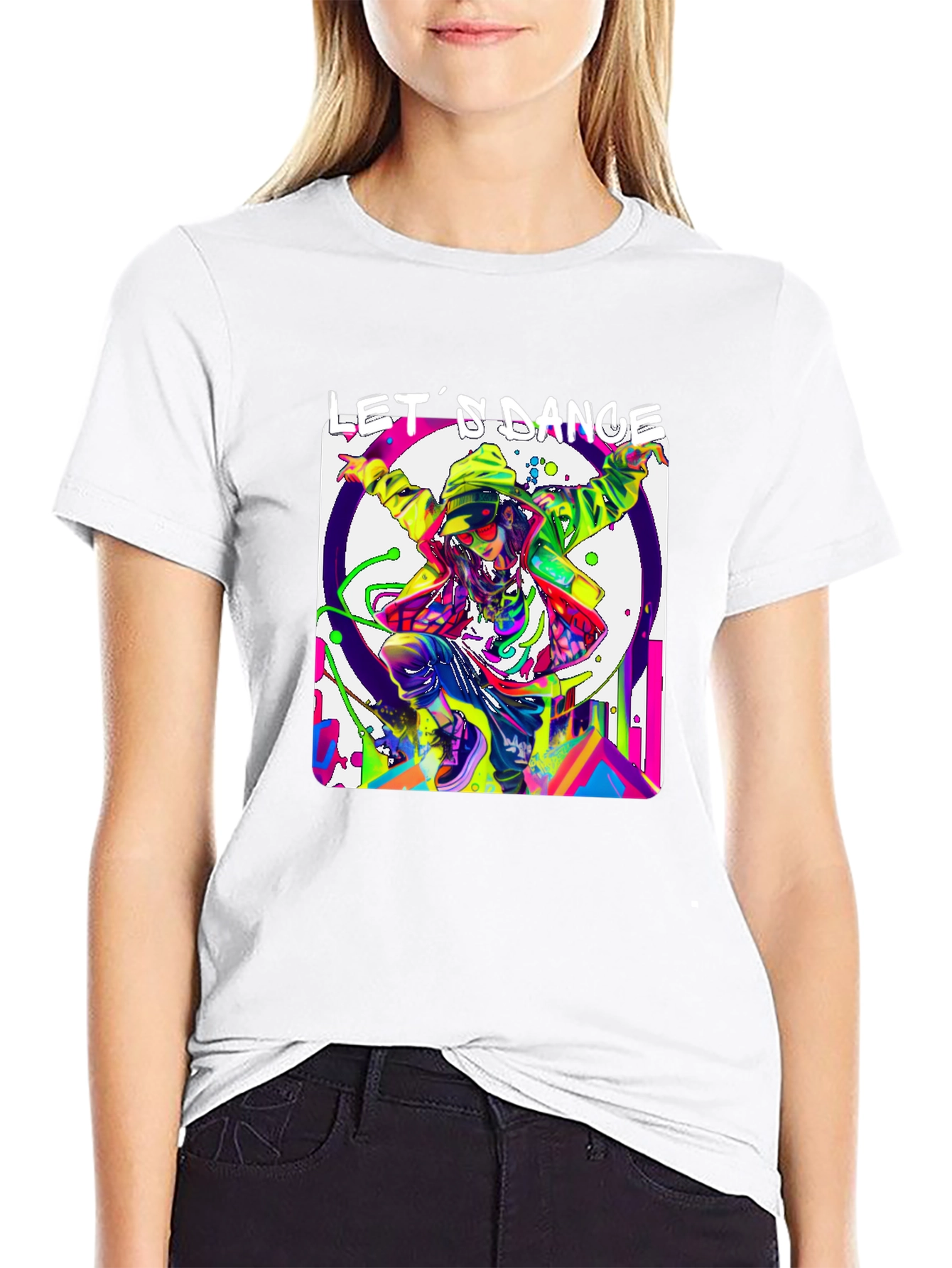 Lets Dance Graphic T-Shirt - Black Vibrant Design