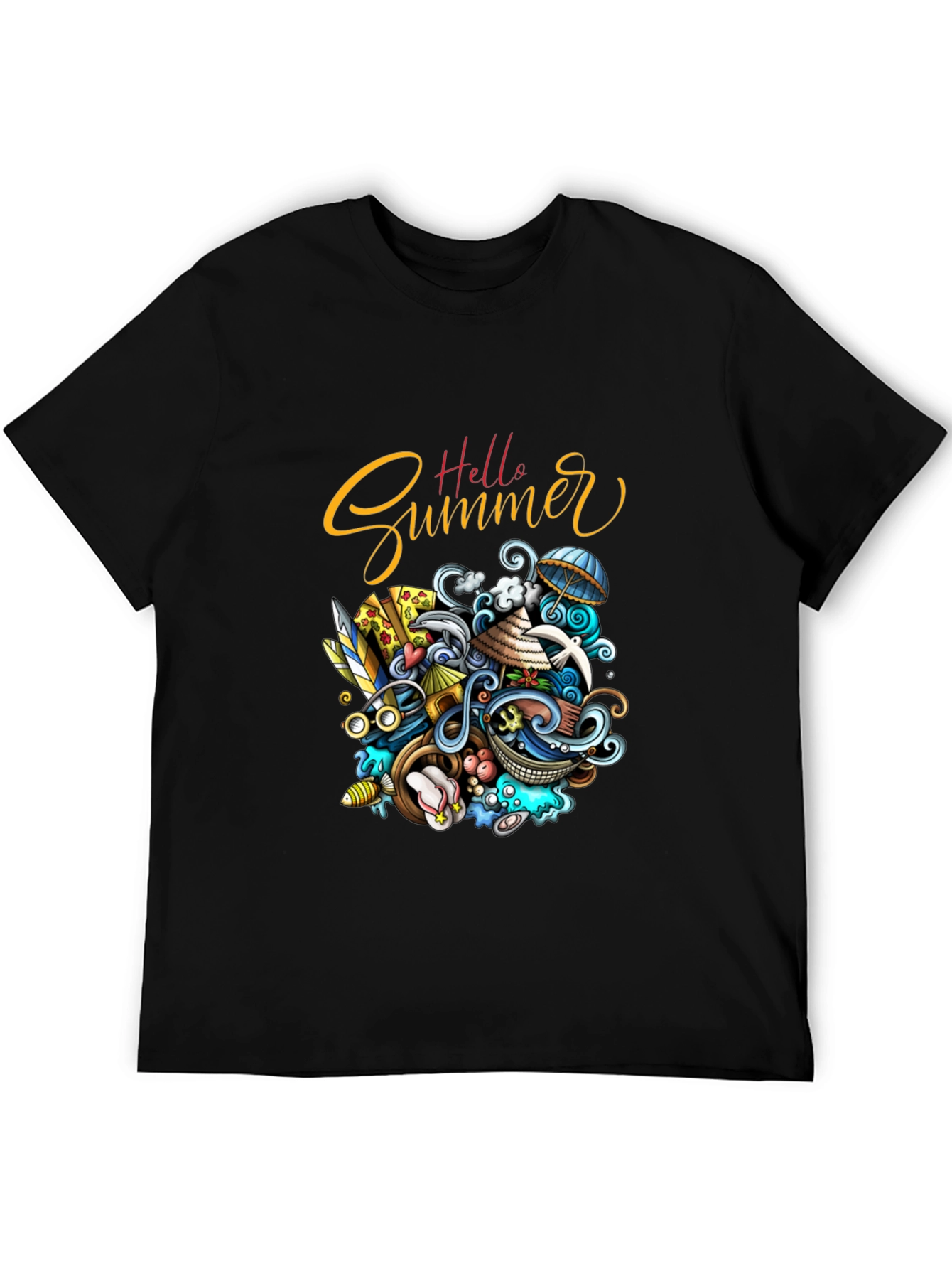 Hello Summer Black Graphic T-Shirt