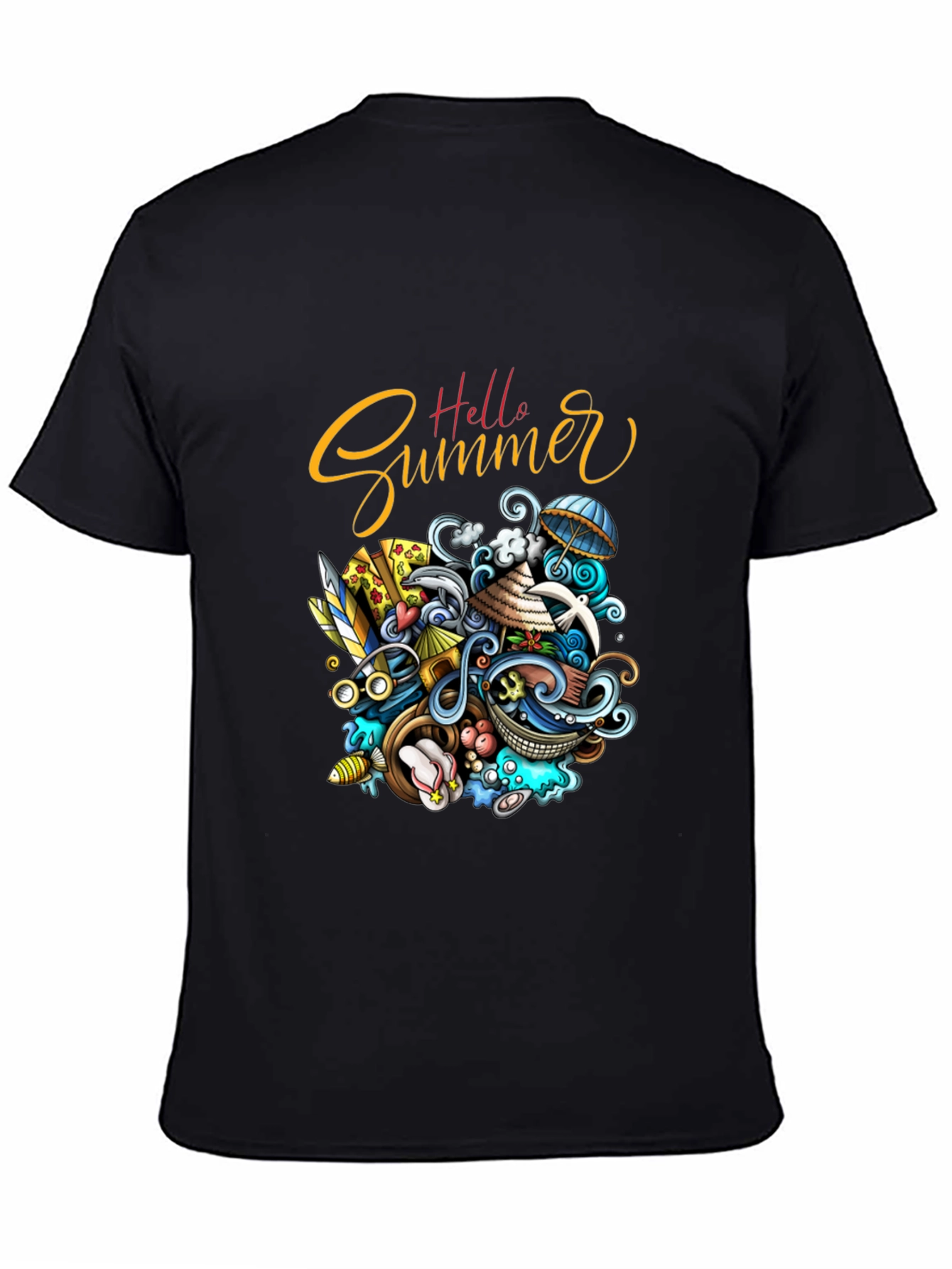 Hello Summer Black Graphic T-Shirt