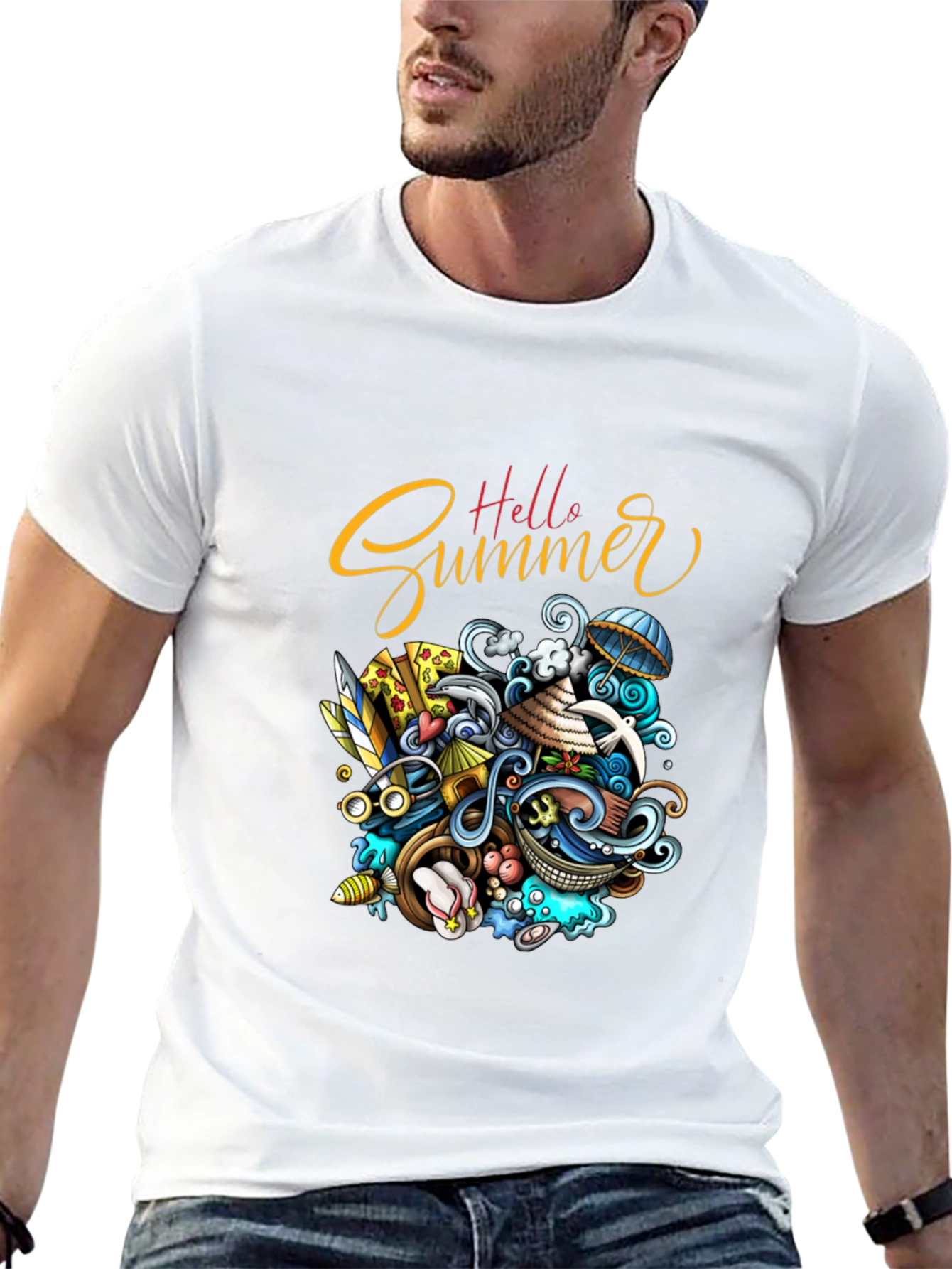 Hello Summer Black Graphic T-Shirt