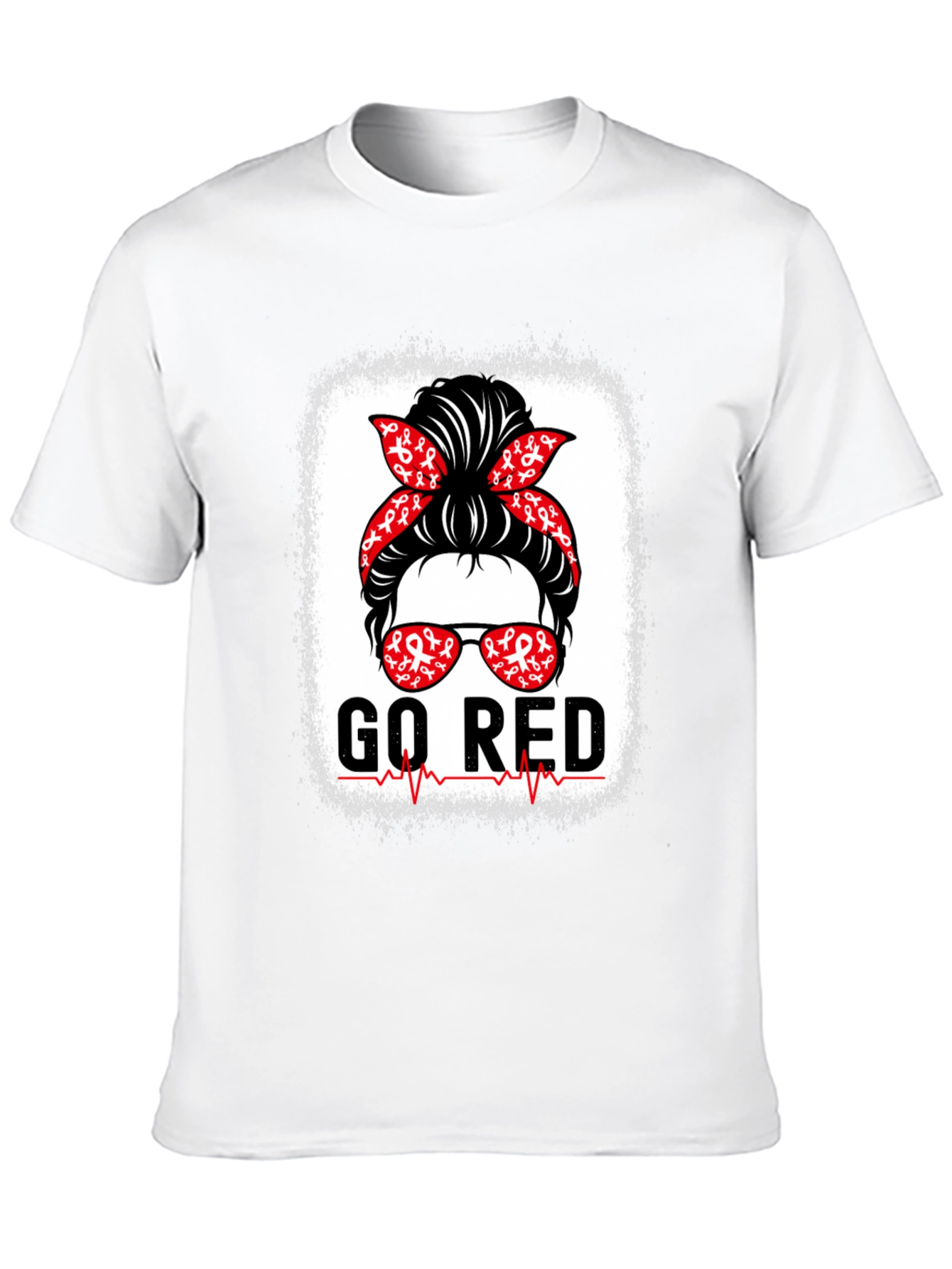 Go Red T-Shirt Heart Disease Awareness Messy Bun