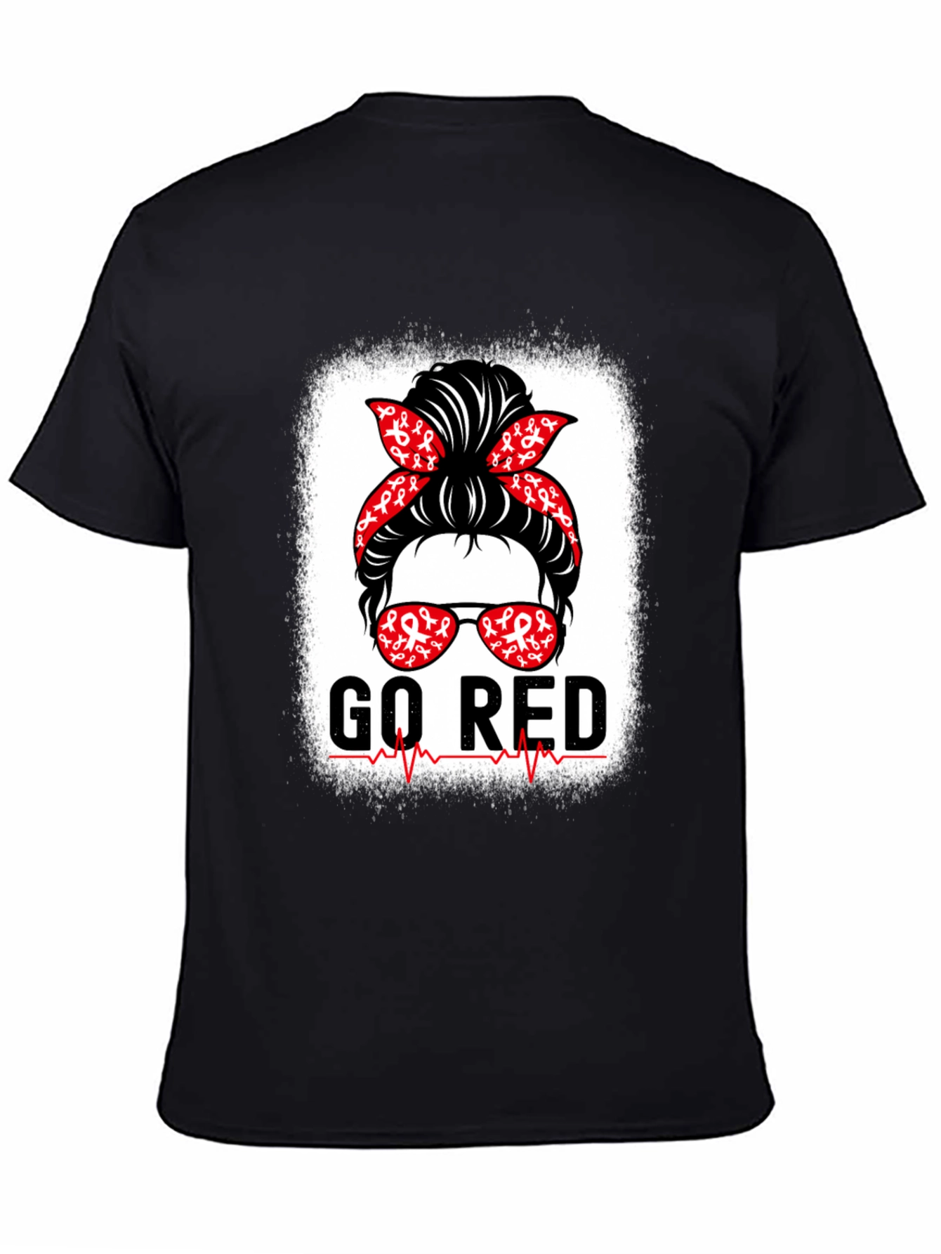 Go Red T-Shirt Heart Disease Awareness Messy Bun