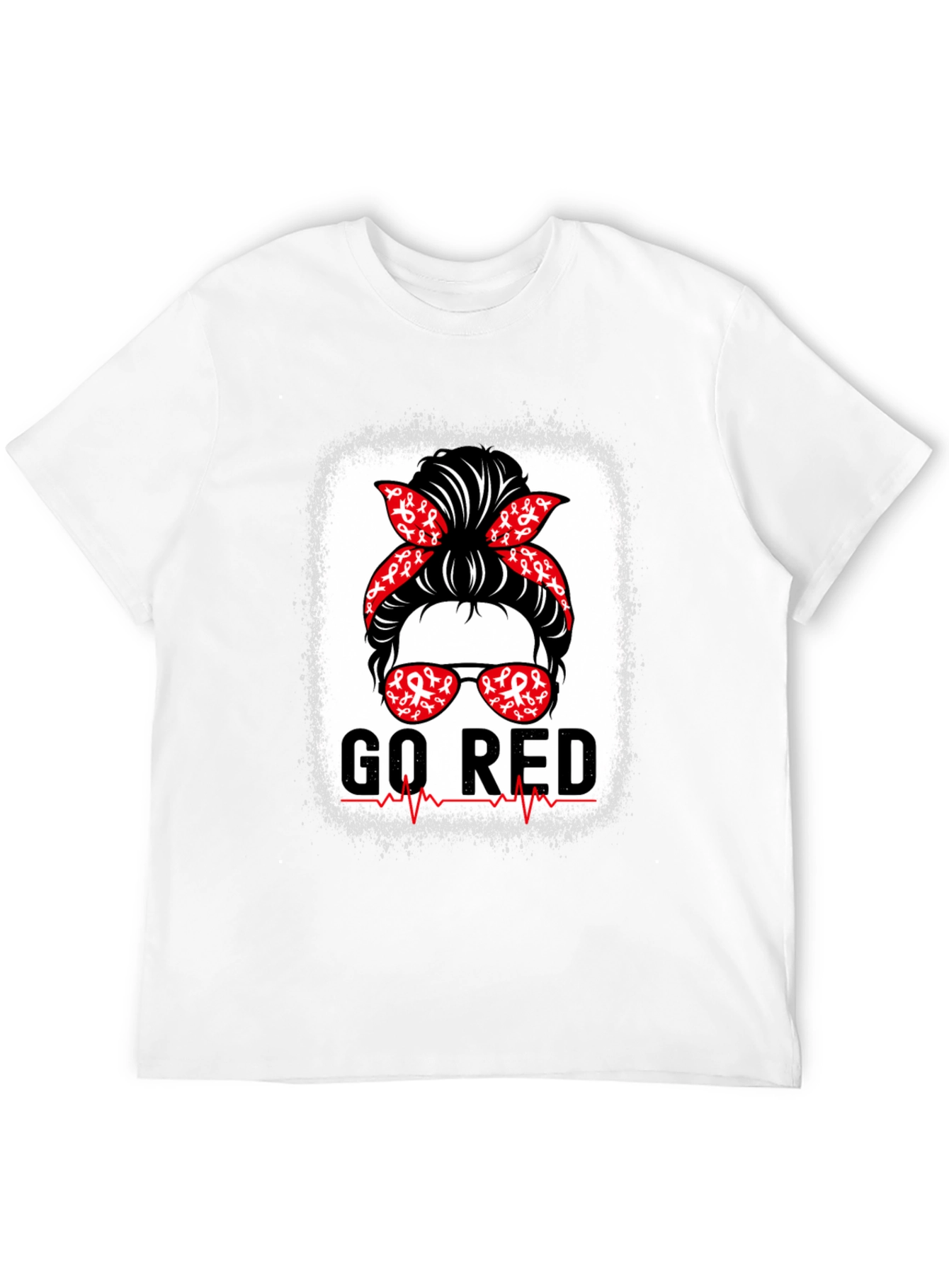 Go Red T-Shirt Heart Disease Awareness Messy Bun