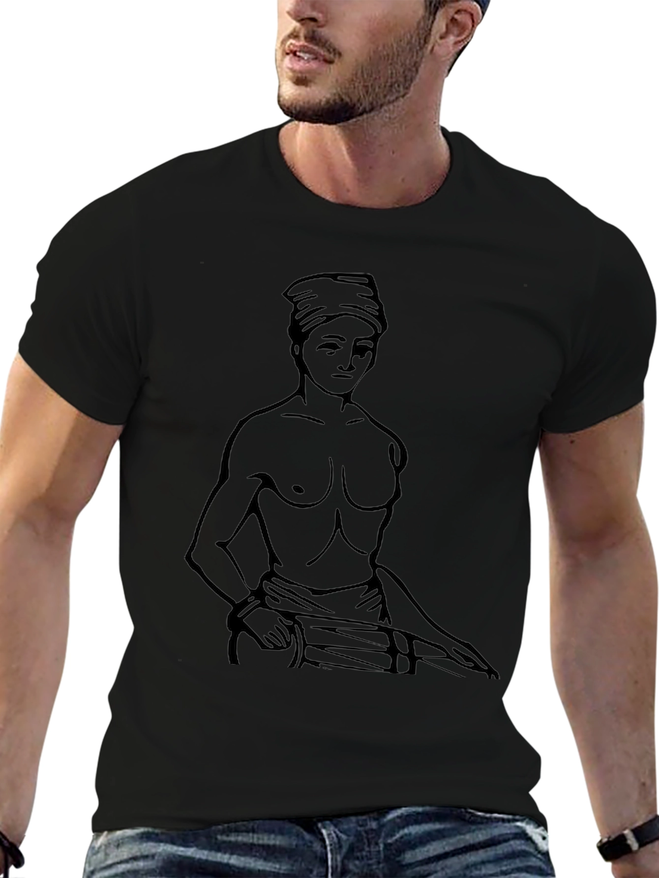 Black T-Shirt with Figure Outline Design