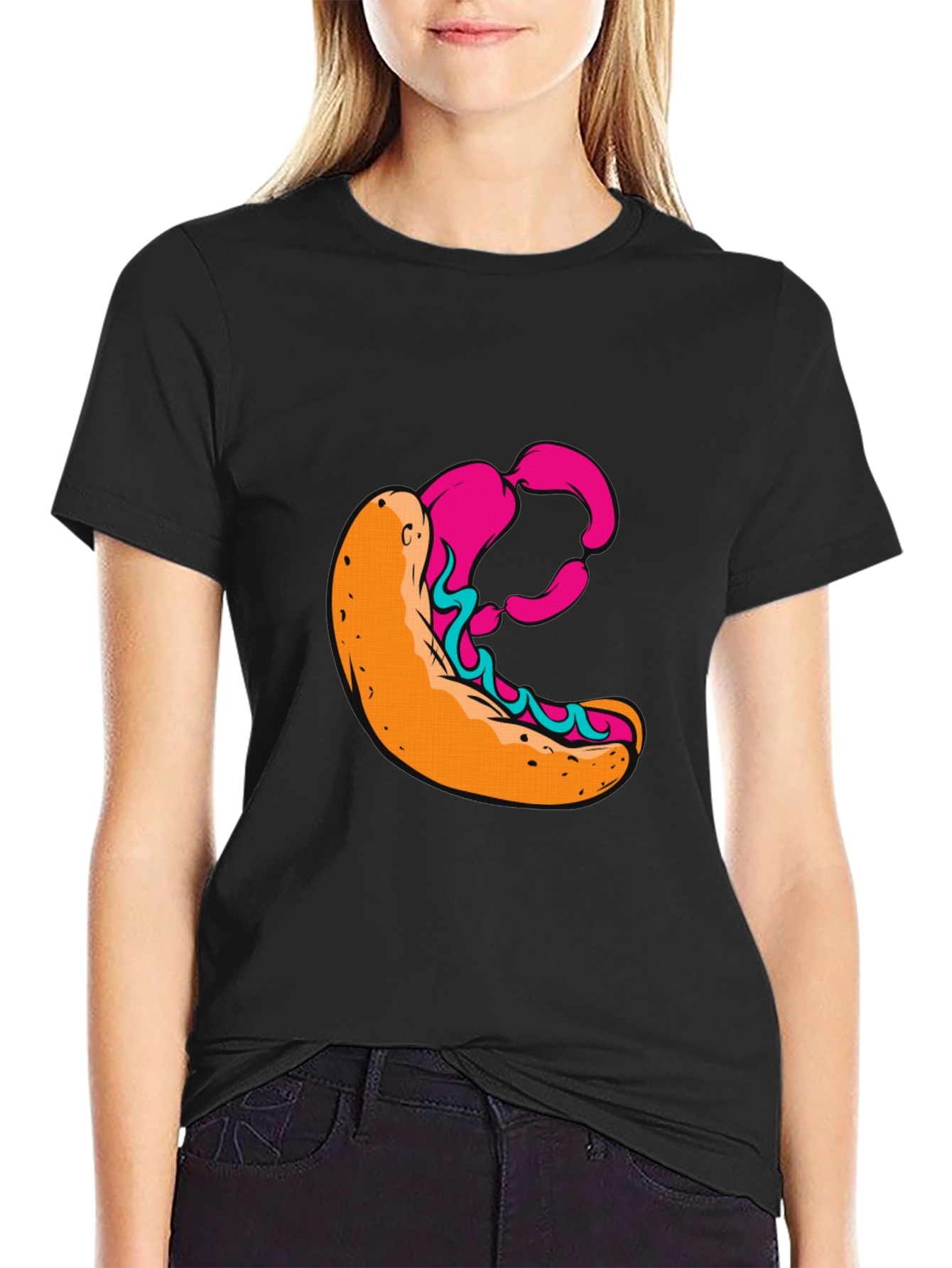 Graphic T-Shirt with Hot Dog Design - Casual Wear
