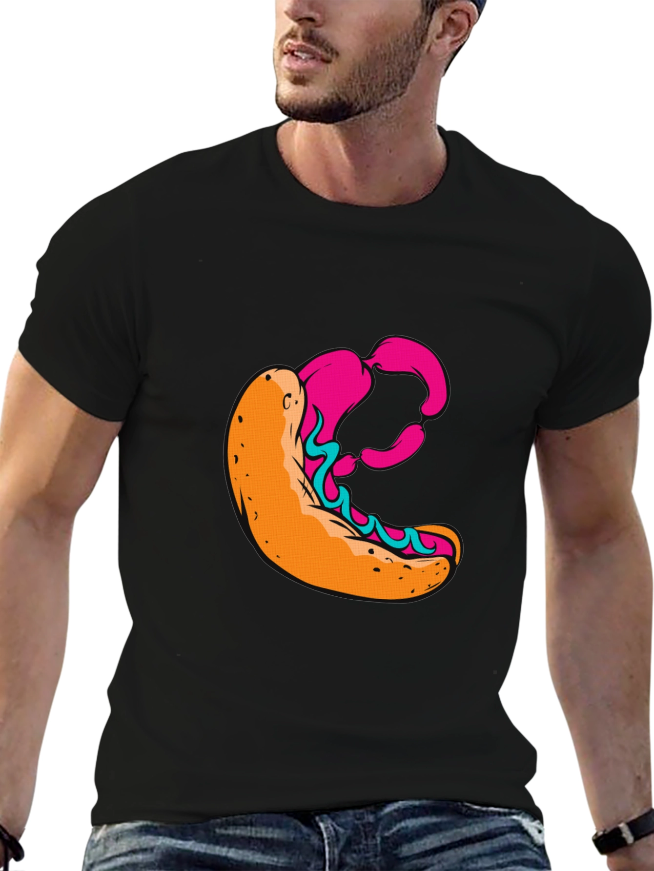 Graphic T-Shirt with Hot Dog Design - Casual Wear