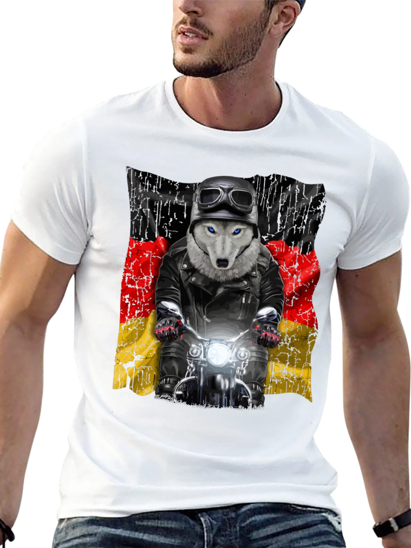 Wolf Biker Germany Flag Graphic T-Shirt