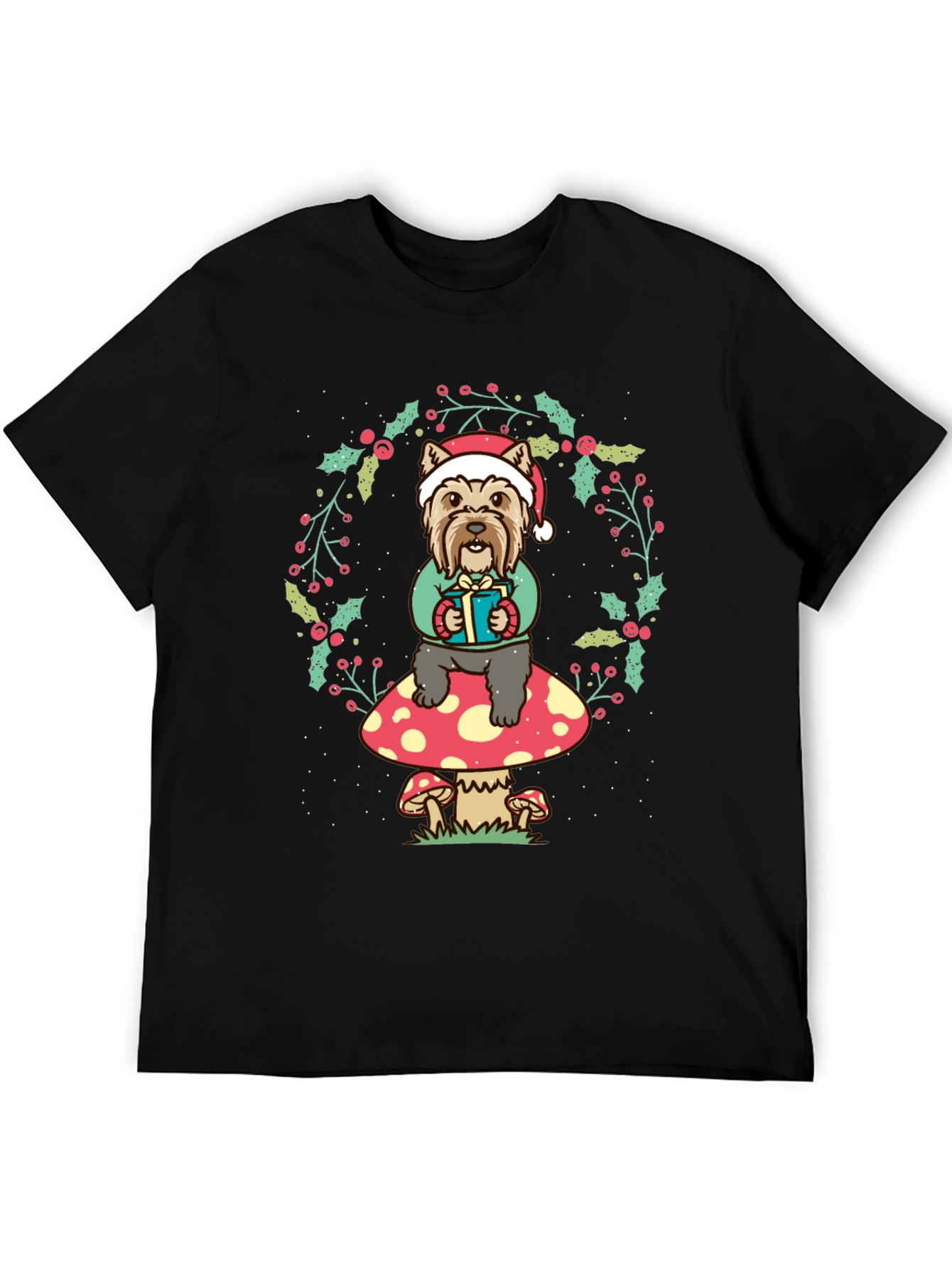 Festive Dog Mushroom Christmas Graphic Tee
