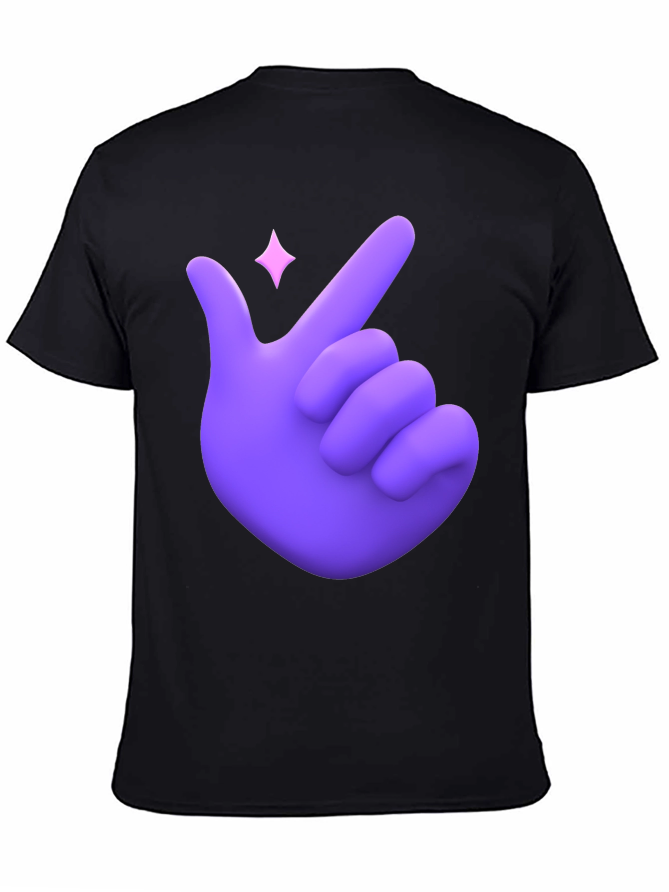Purple Hand Heart Gesture Black T-Shirt