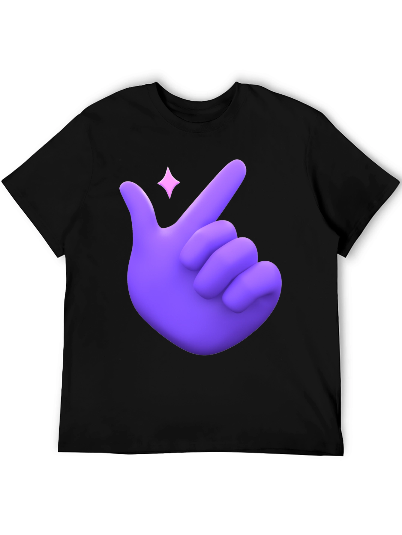 Purple Hand Heart Gesture Black T-Shirt