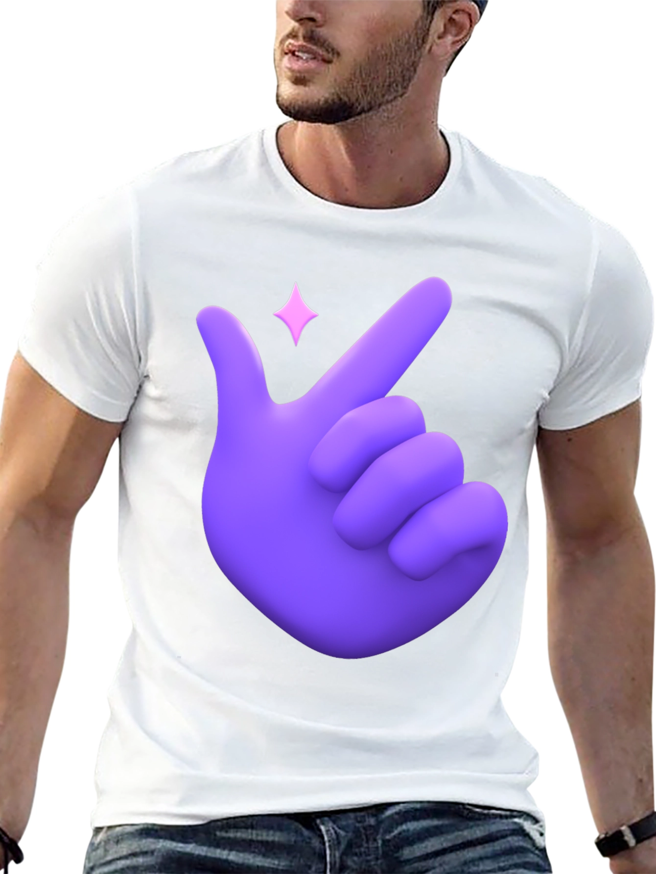 Purple Hand Heart Gesture Black T-Shirt