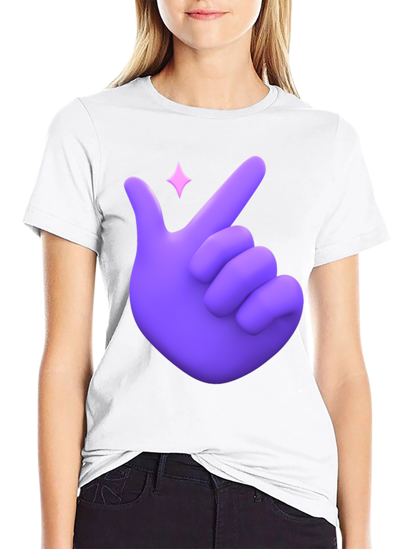 Purple Hand Heart Gesture Black T-Shirt
