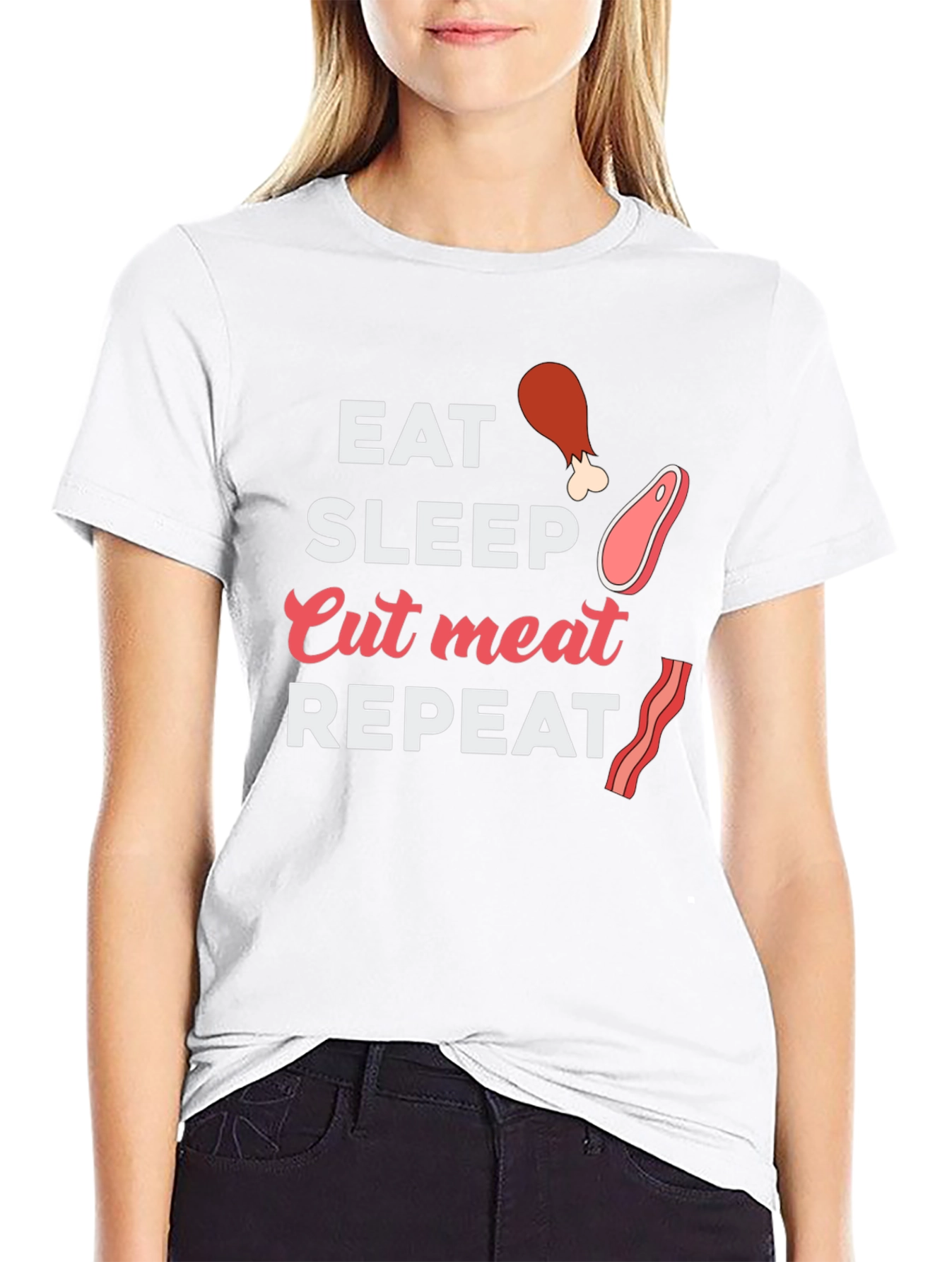 Eat Sleep Cut Meat Repeat - Novelty Graphic Tee