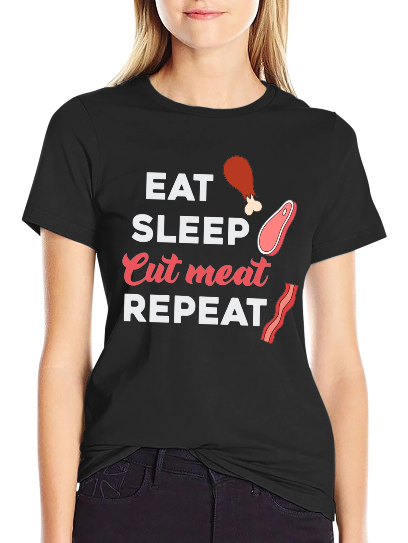 Eat Sleep Cut Meat Repeat - Novelty Graphic Tee