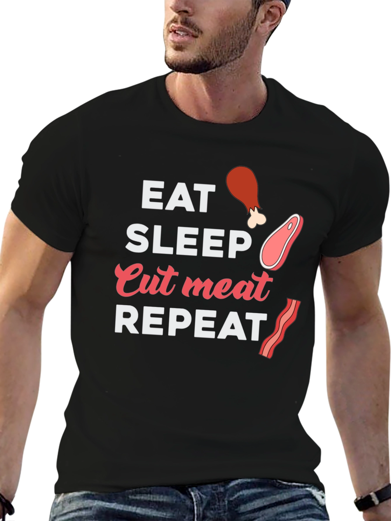 Eat Sleep Cut Meat Repeat - Novelty Graphic Tee