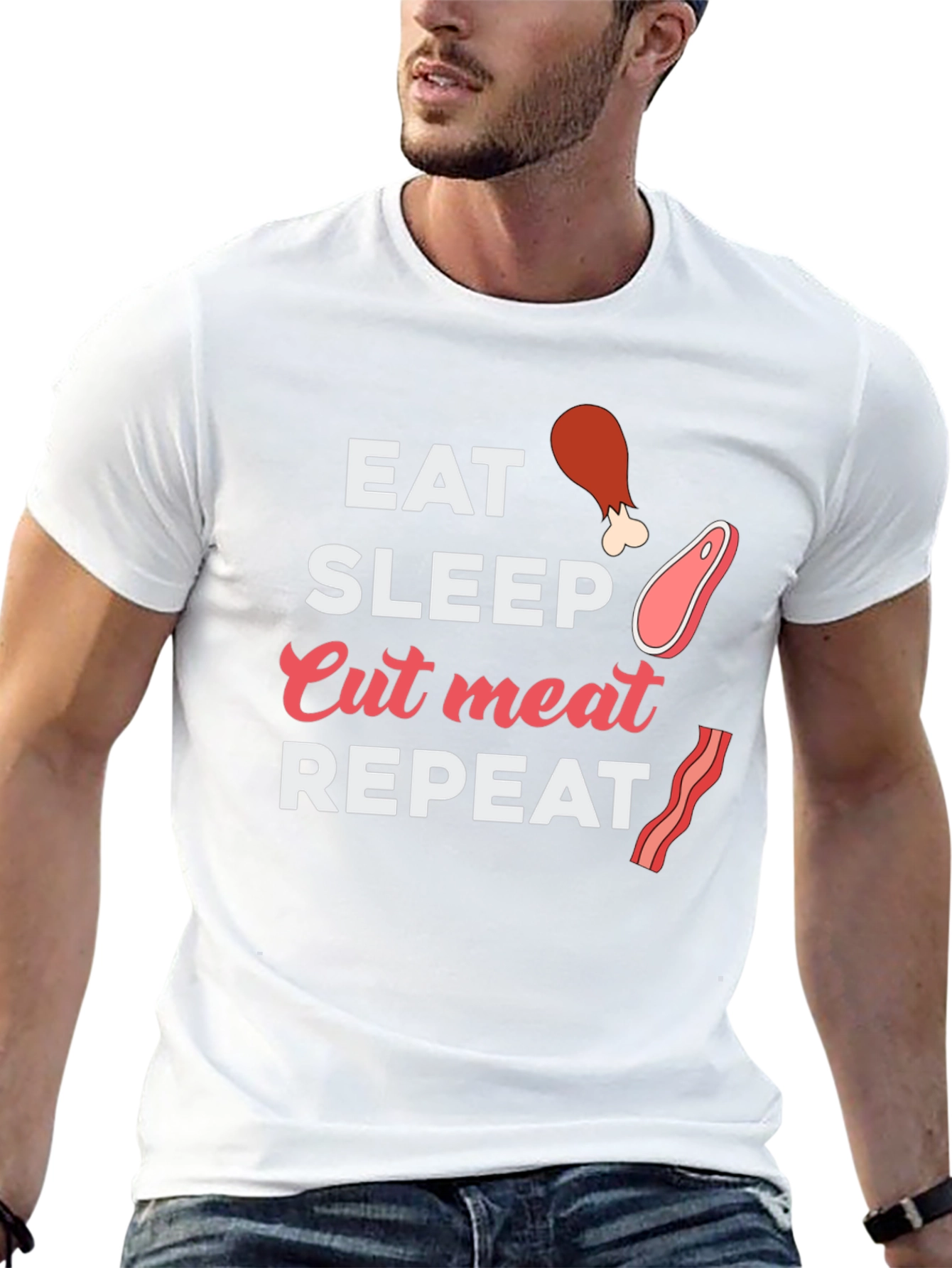 Eat Sleep Cut Meat Repeat - Novelty Graphic Tee