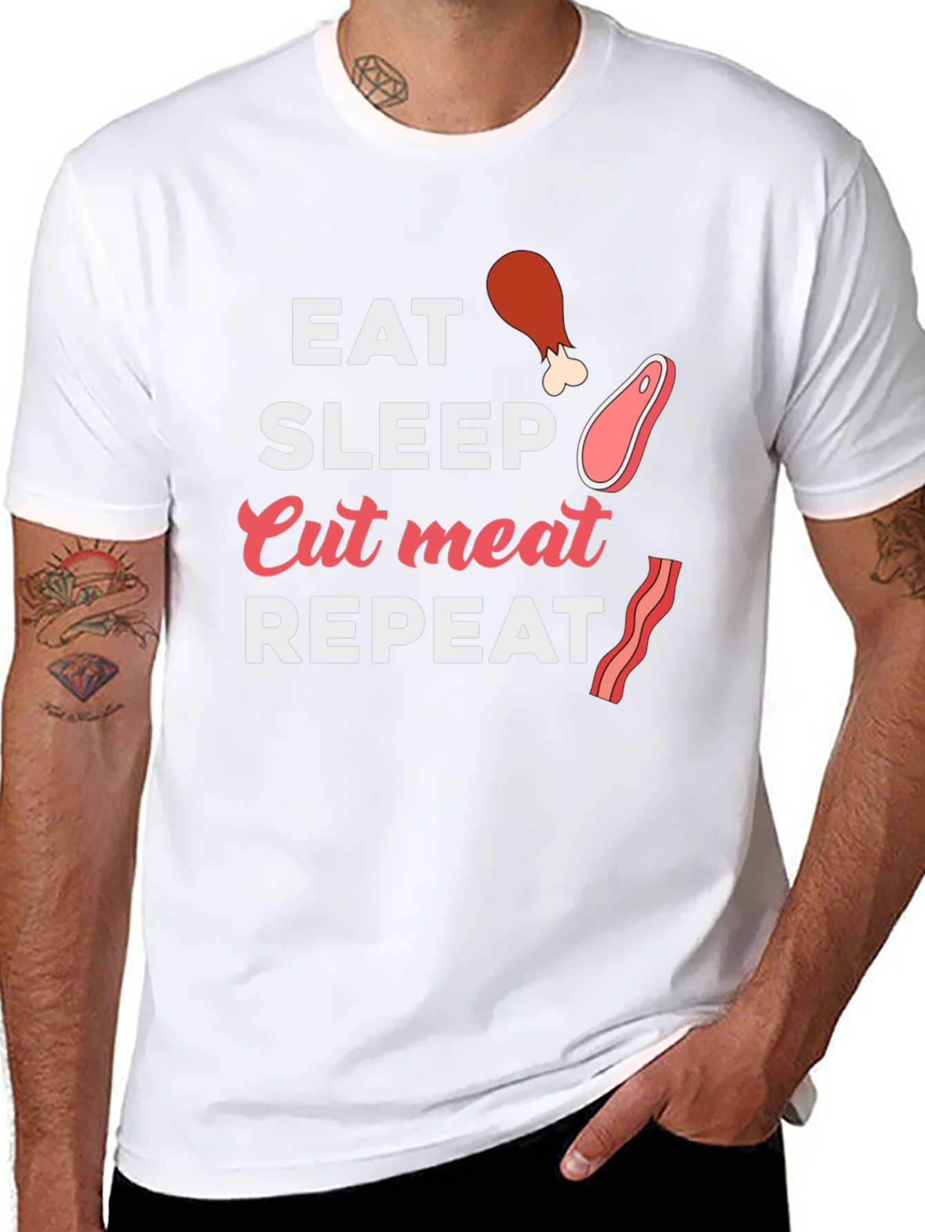 Eat Sleep Cut Meat Repeat - Novelty Graphic Tee