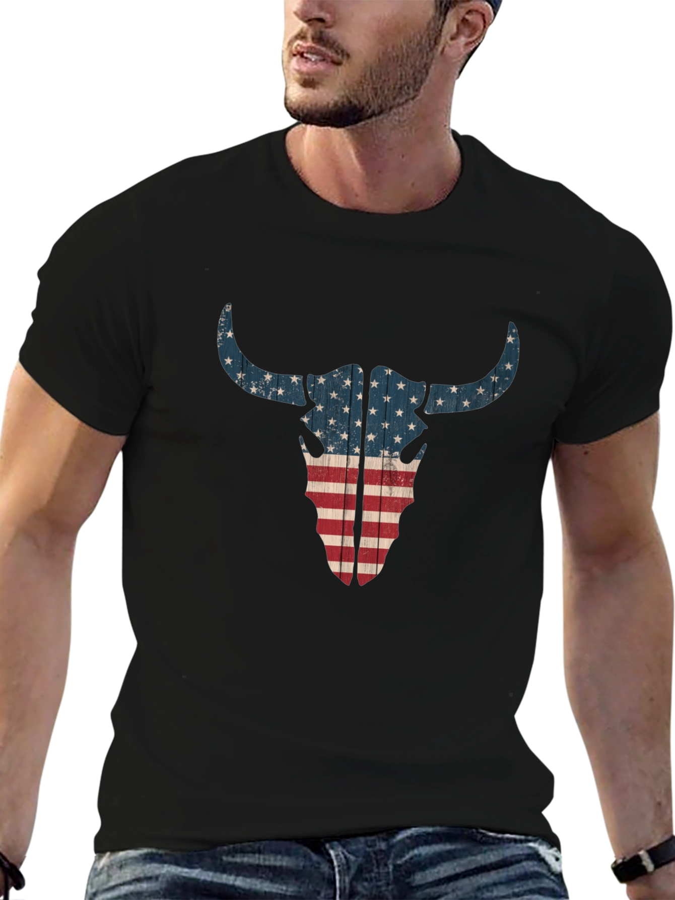 American Flag Bull Skull Graphic Tee
